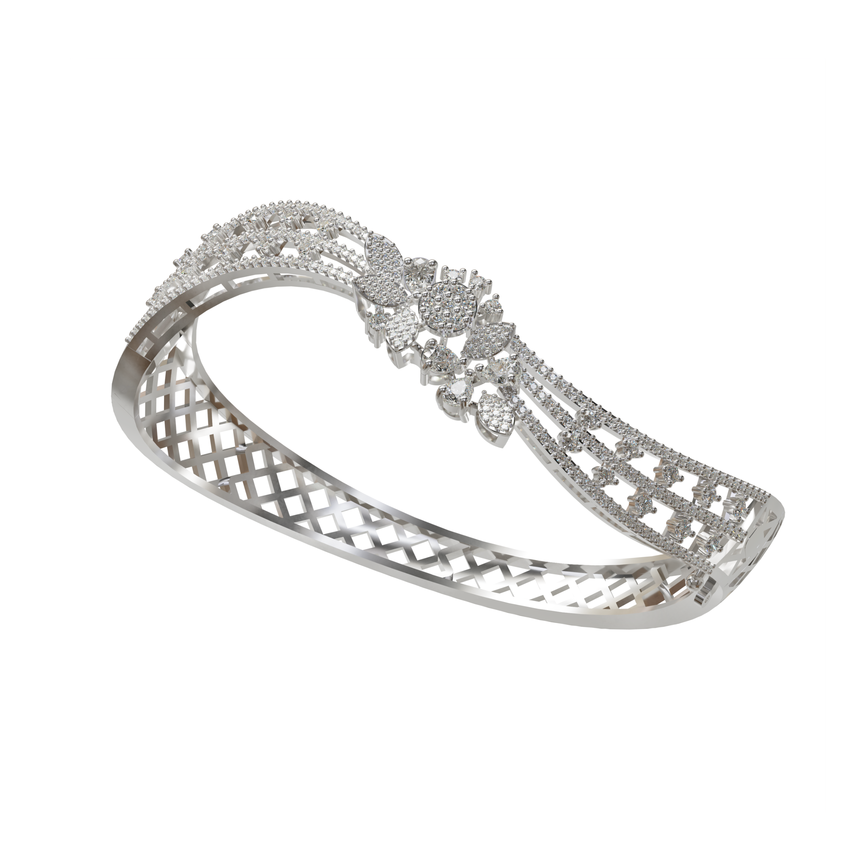 Sparkling CZ Diamond 925 Silver Cuff Bracelet for Women