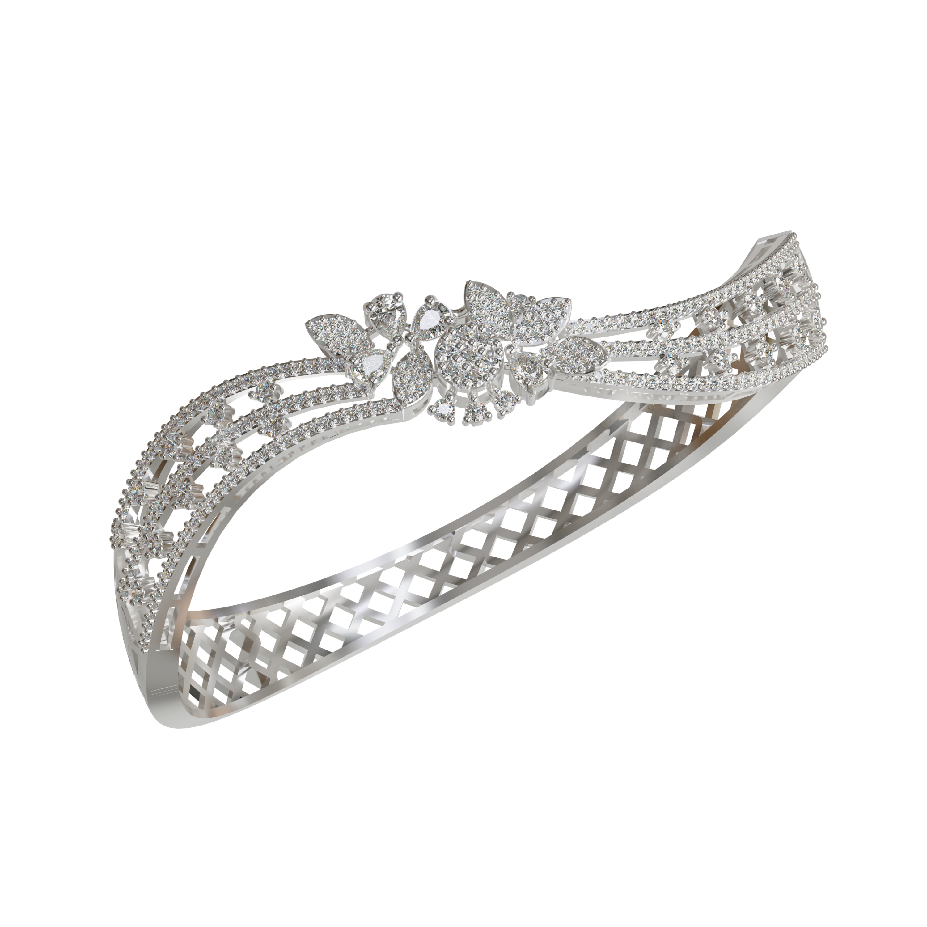 Sparkling CZ Diamond 925 Silver Cuff Bracelet for Women