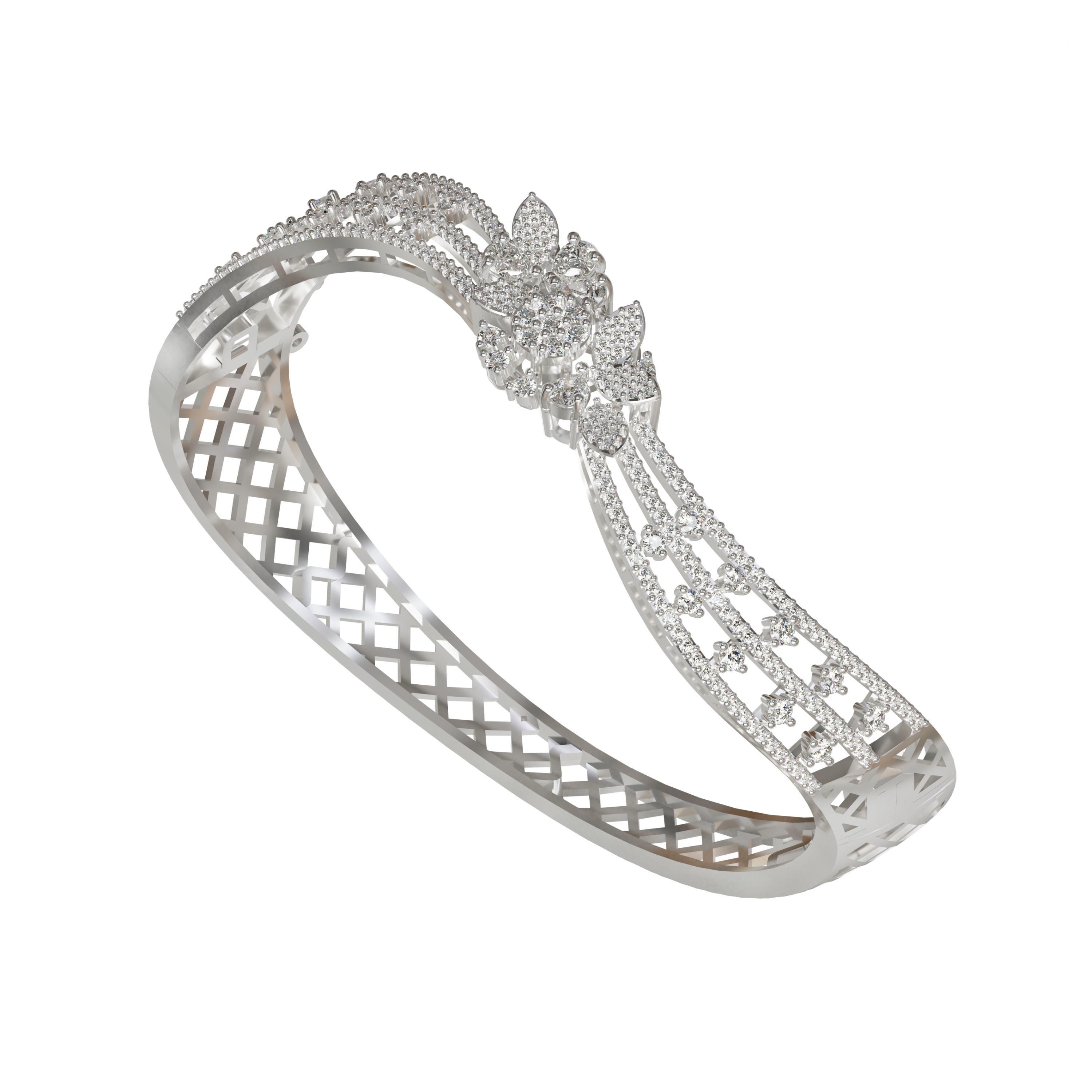 Sparkling CZ Diamond 925 Silver Cuff Bracelet for Women
