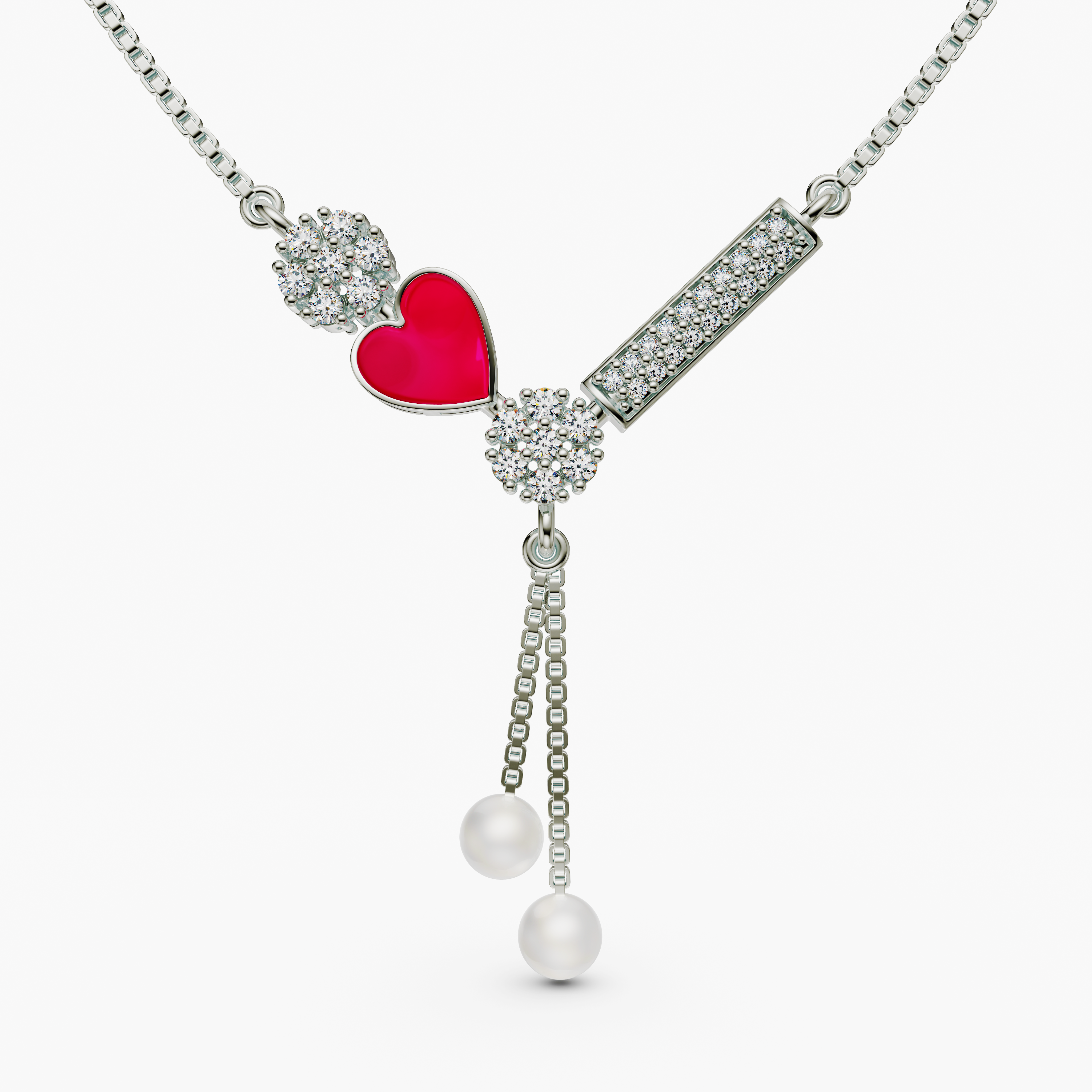 925 Sterling Silver Heart & Pearl Tanmaniya Necklace - CZ Mangalsutra Style