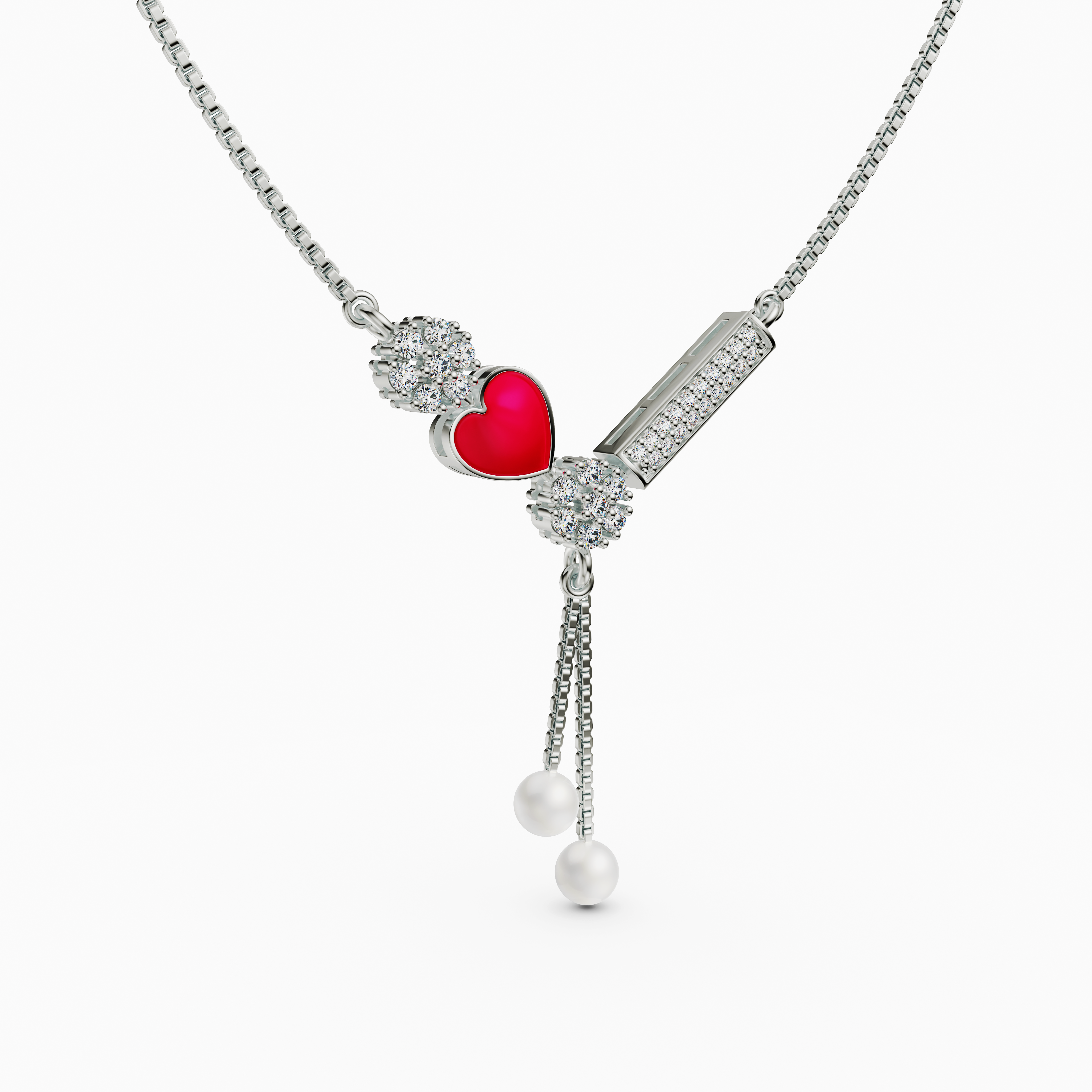 925 Sterling Silver Heart & Pearl Tanmaniya Necklace - CZ Mangalsutra Style