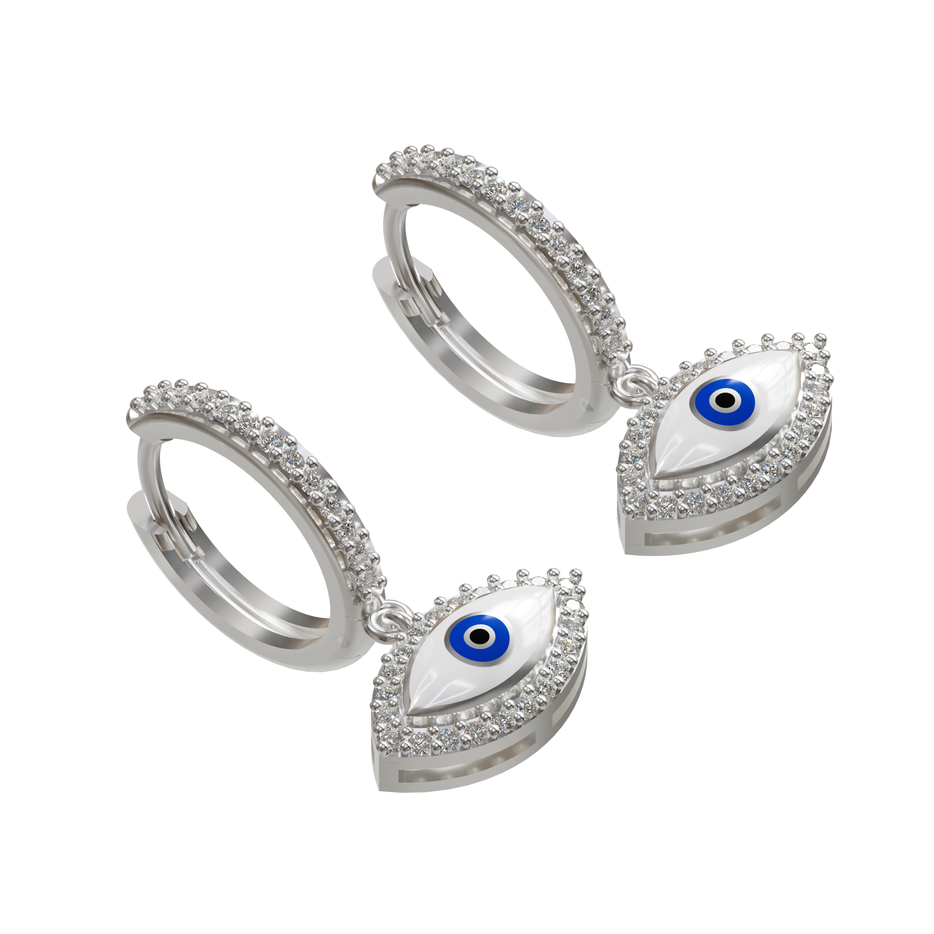 925 Sterling Silver Dainty Evil Eye Hoop Earrings Bali