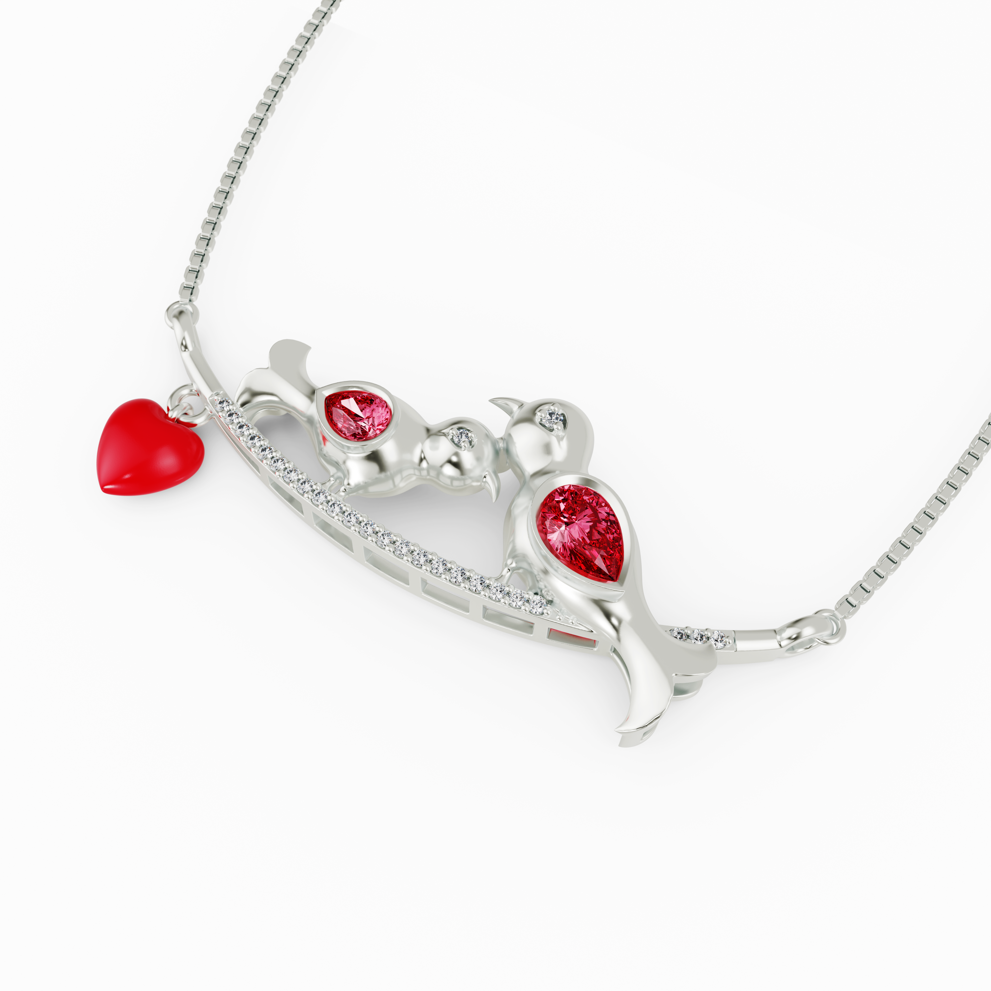 925 Sterling Silver Two Birds on a Branch Necklace - Sparkling CZ Tanmaniya