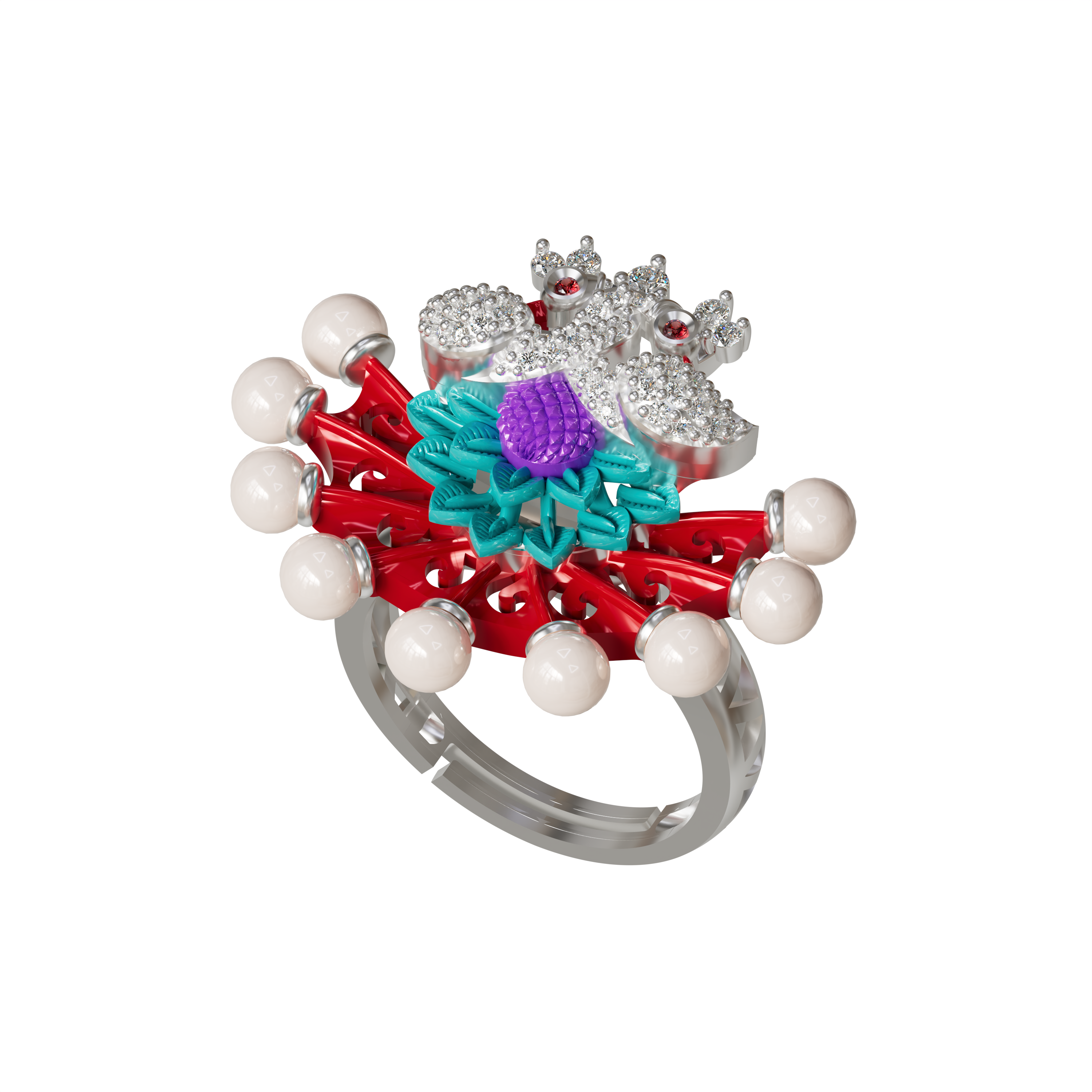 925 silver Peacock theme minakari designer finger ring for women and girls