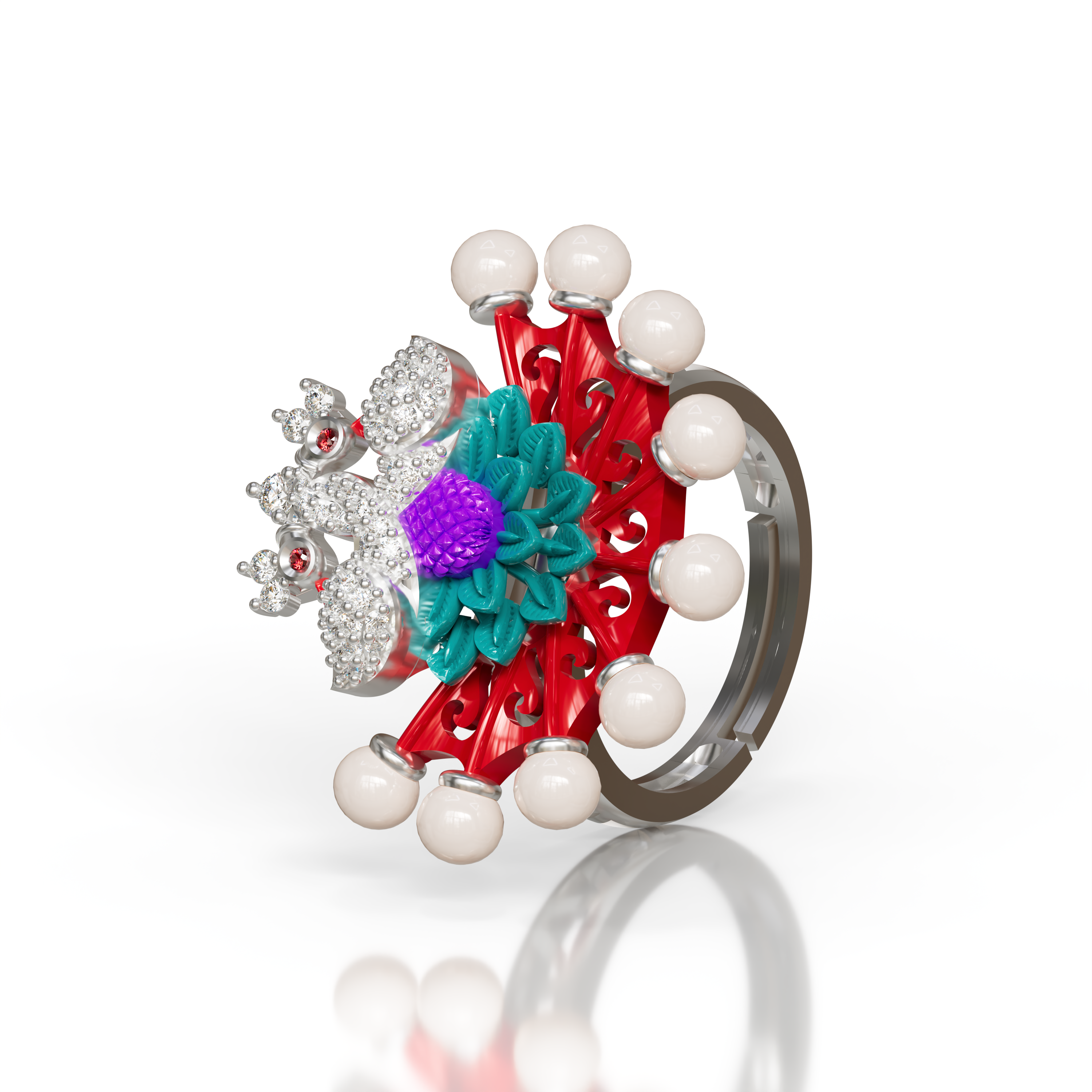 925 silver Peacock theme minakari designer finger ring for women and girls