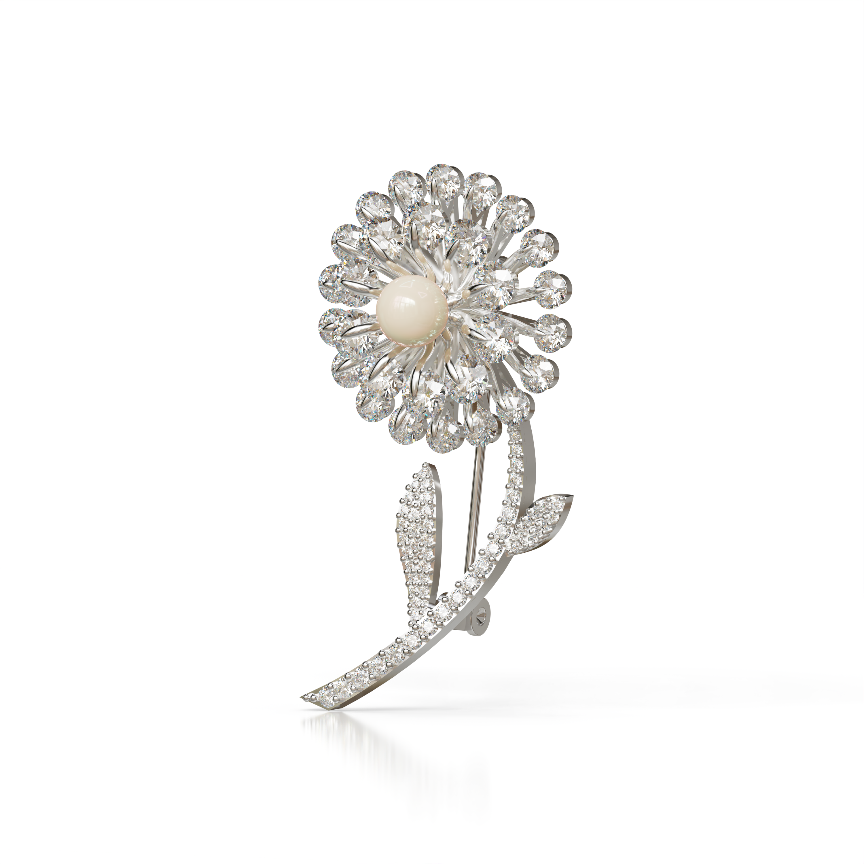 925 Sterling Silver Cubic Zirconia Flower Brooch