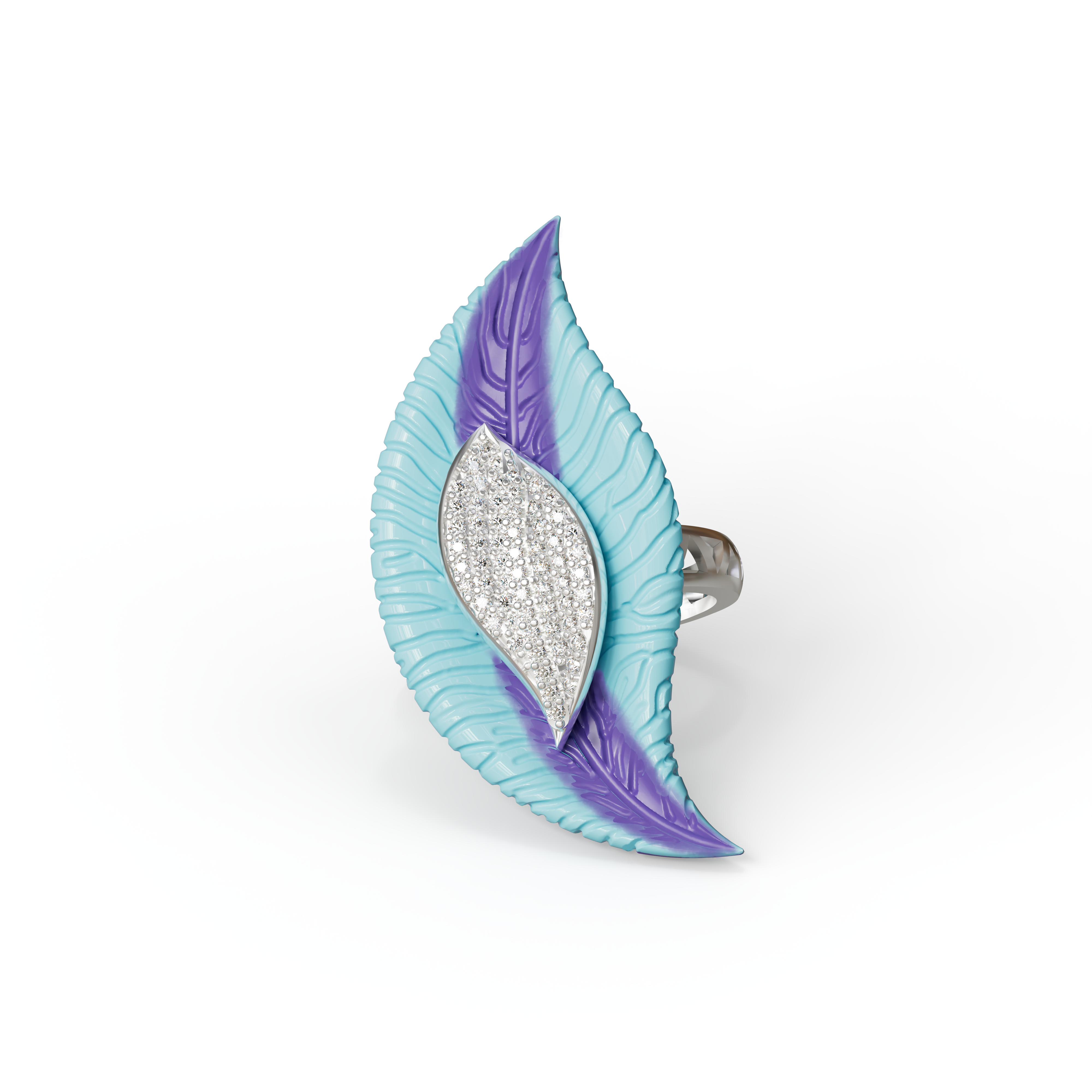 Peacock Plume CZ stone & Enamel 925 silver Cocktail Ring