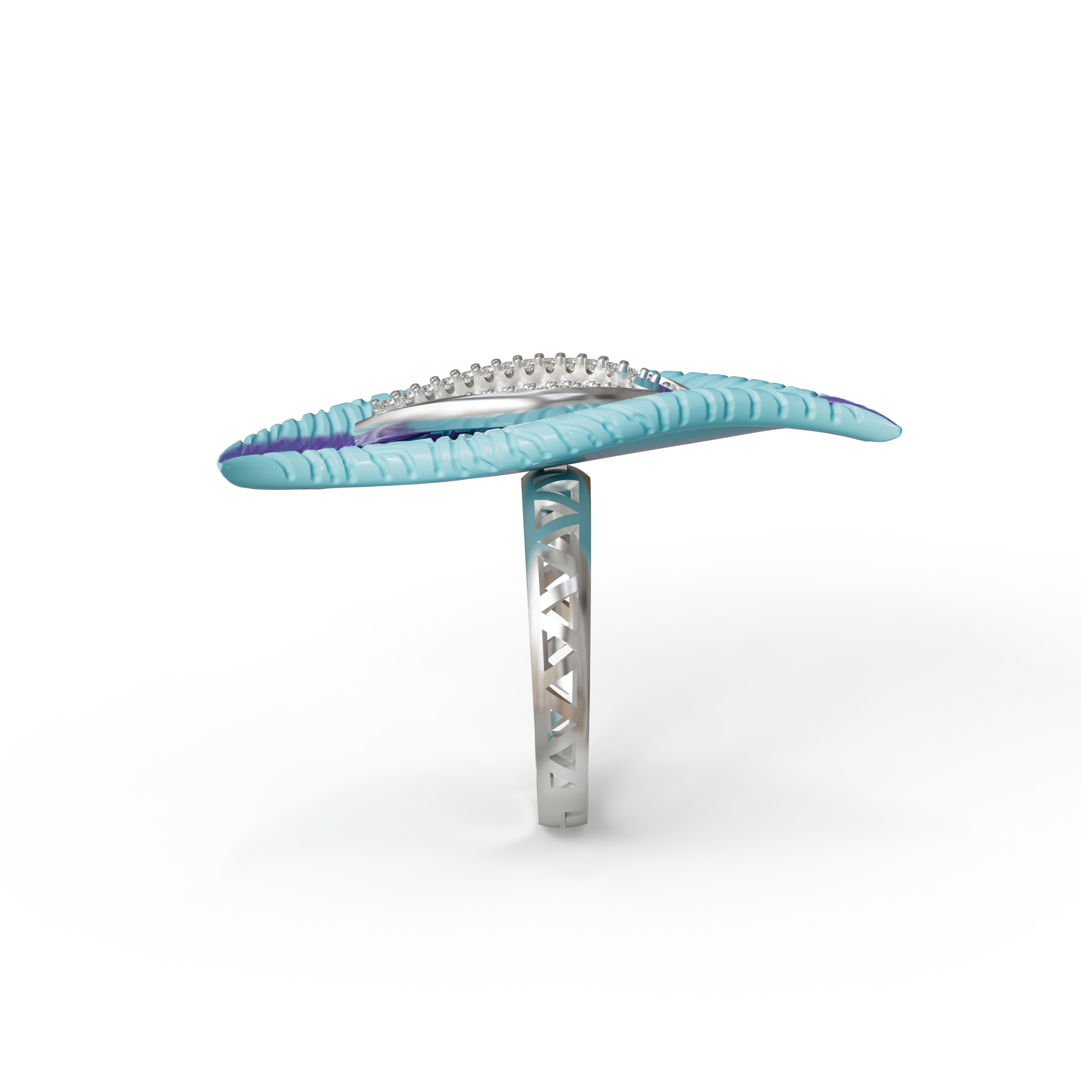 Peacock Plume CZ stone & Enamel 925 silver Cocktail Ring