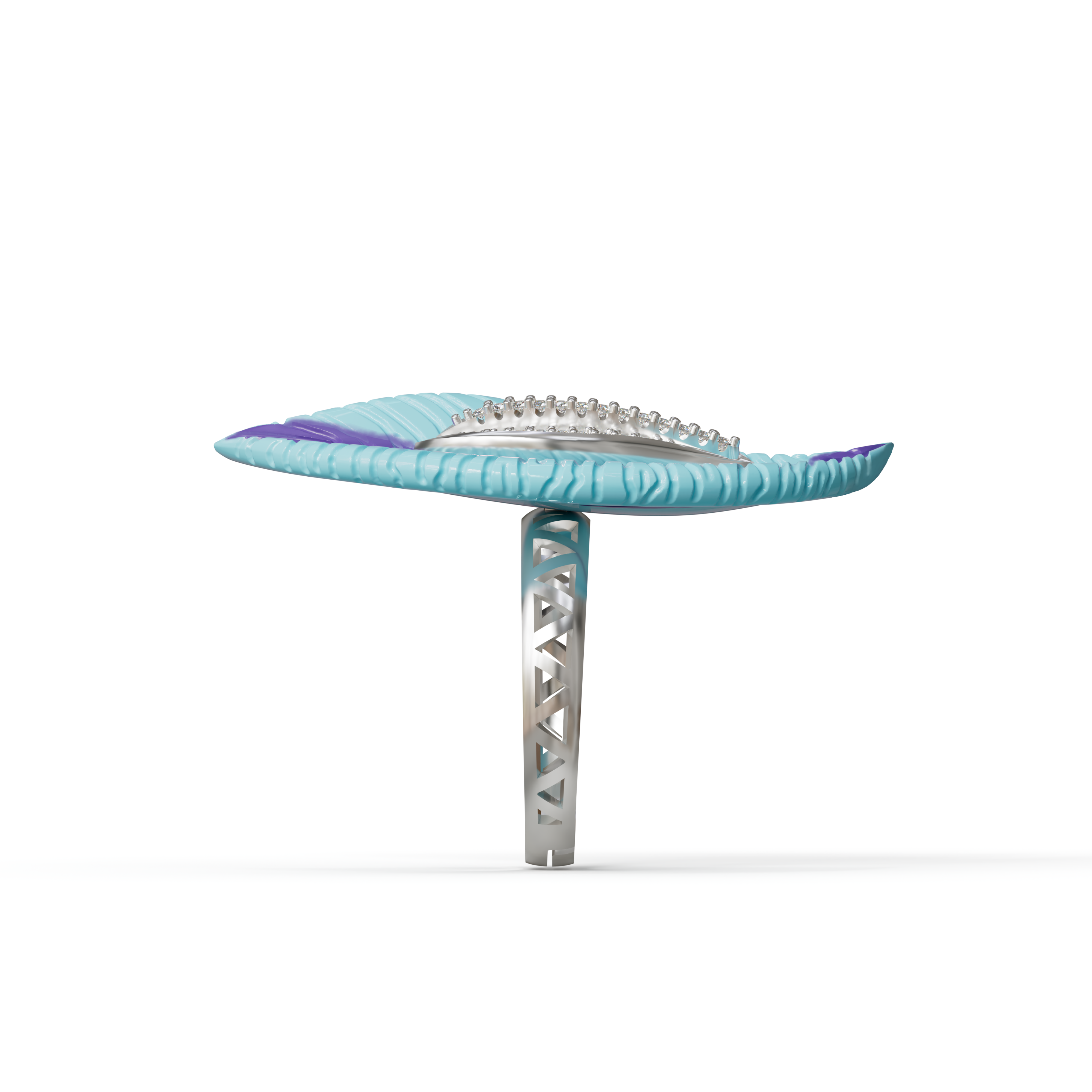 Peacock Plume CZ stone & Enamel 925 silver Cocktail Ring