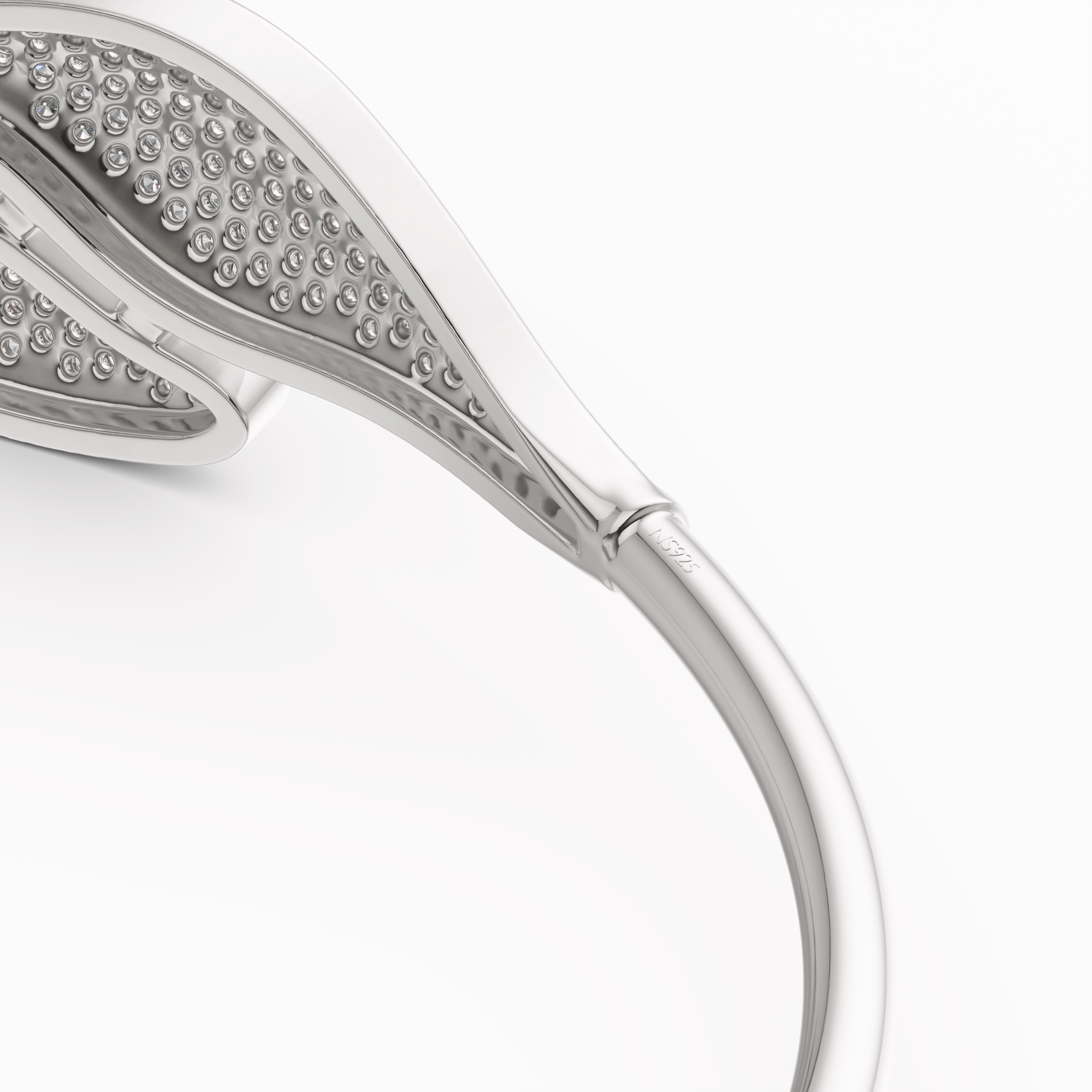 925 Sterling Silver CZ Pave Leaf Cuff Bracelet