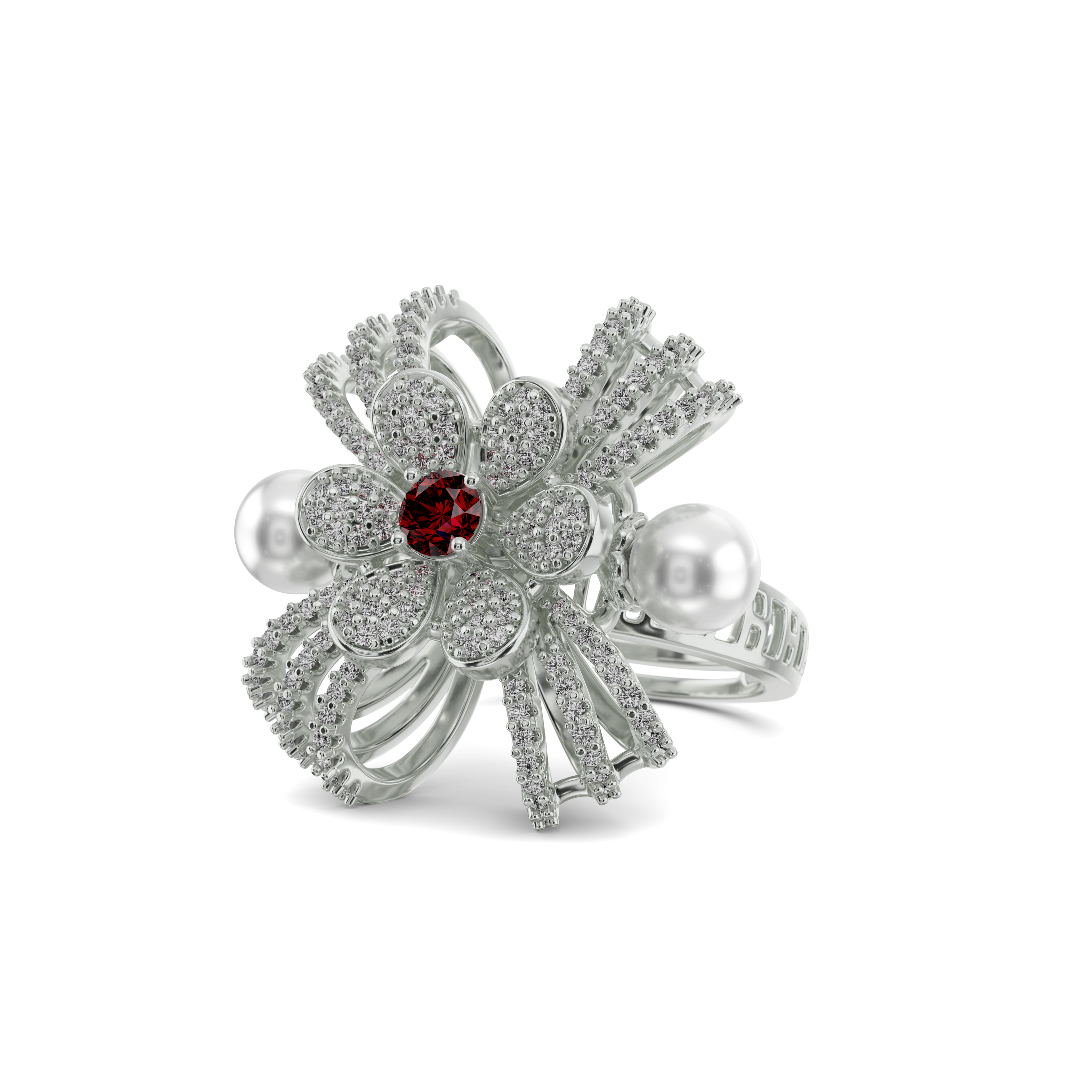 925 Sterling Silver & CZ Pearl Flower Ring