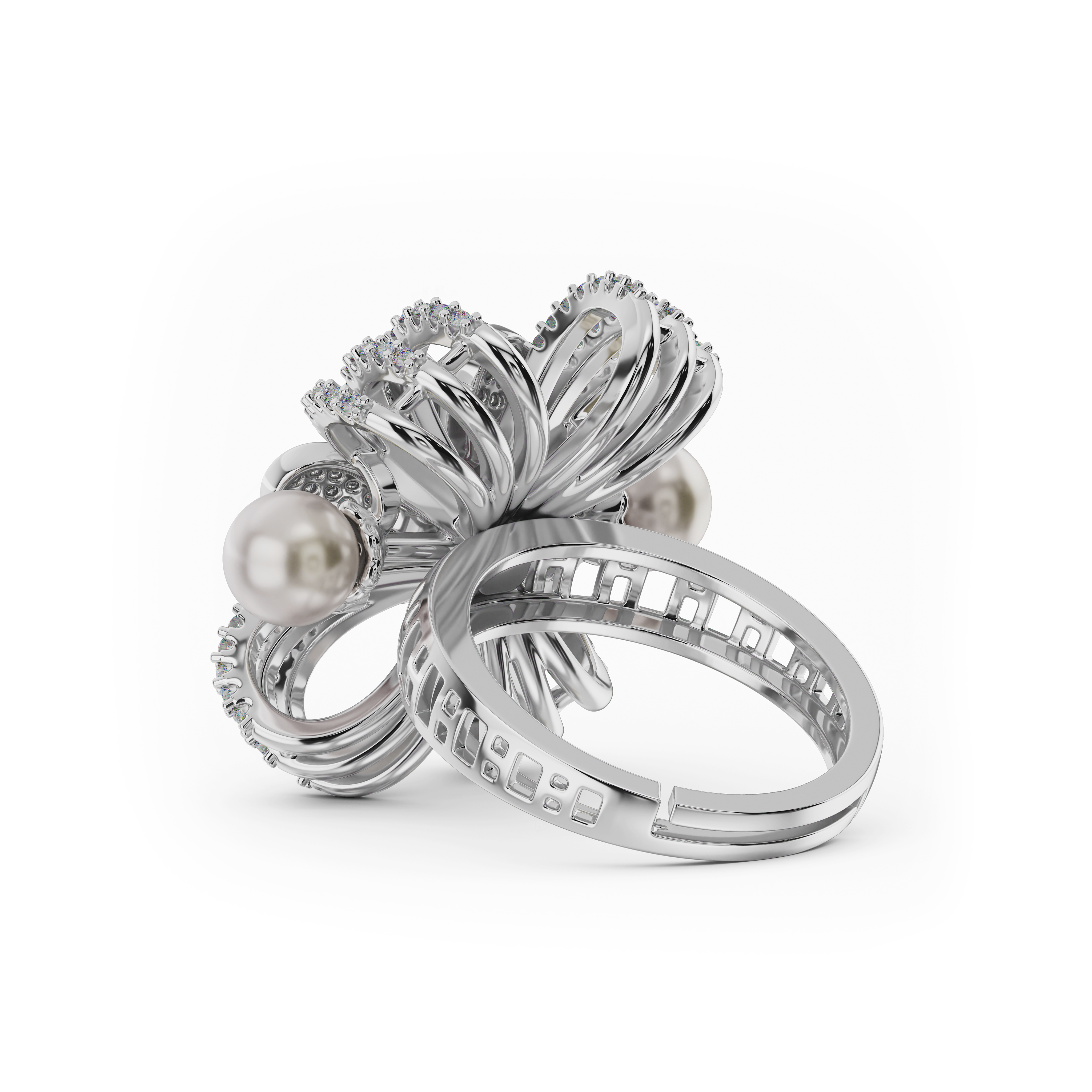 925 Sterling Silver & CZ Pearl Flower Ring