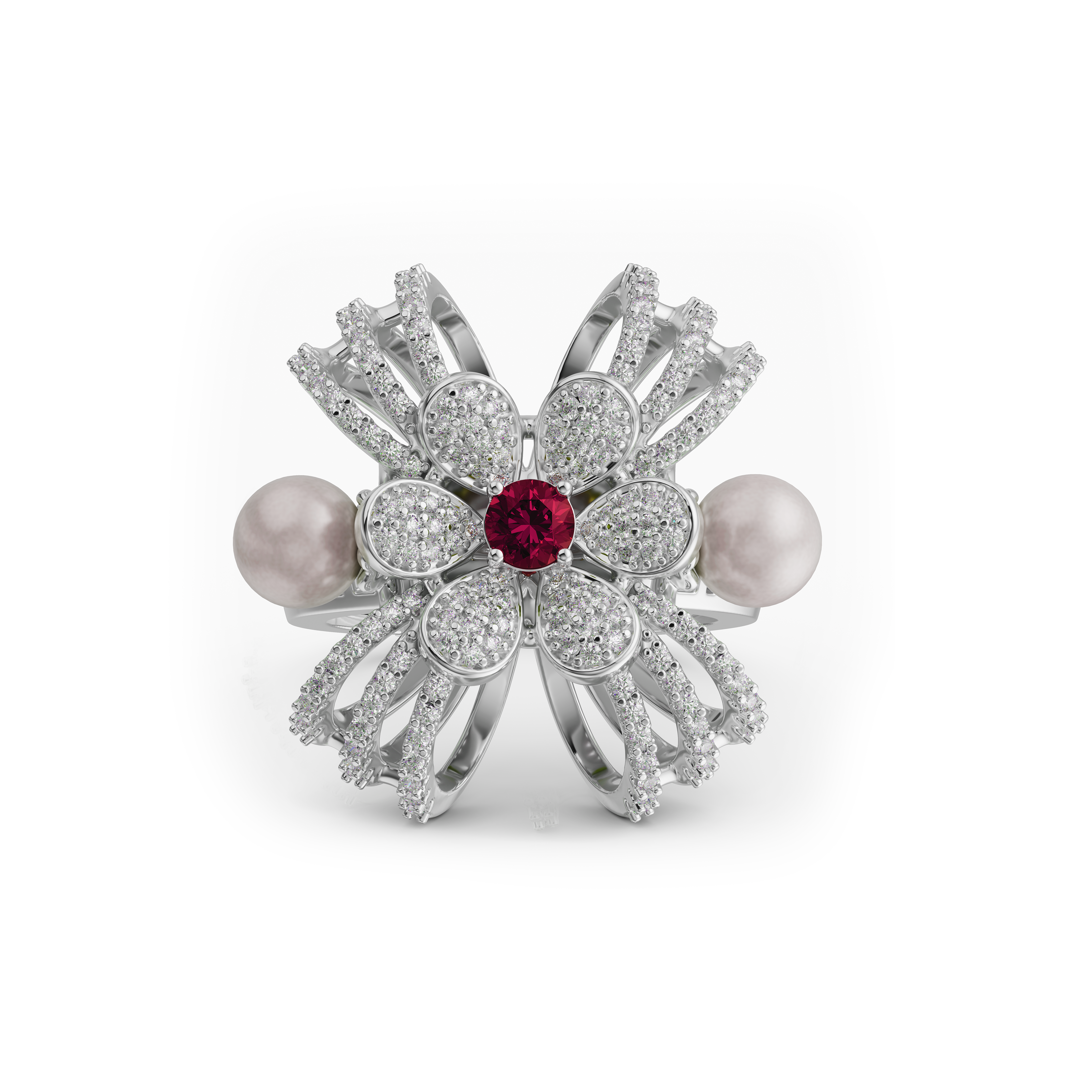 925 Sterling Silver & CZ Pearl Flower Ring