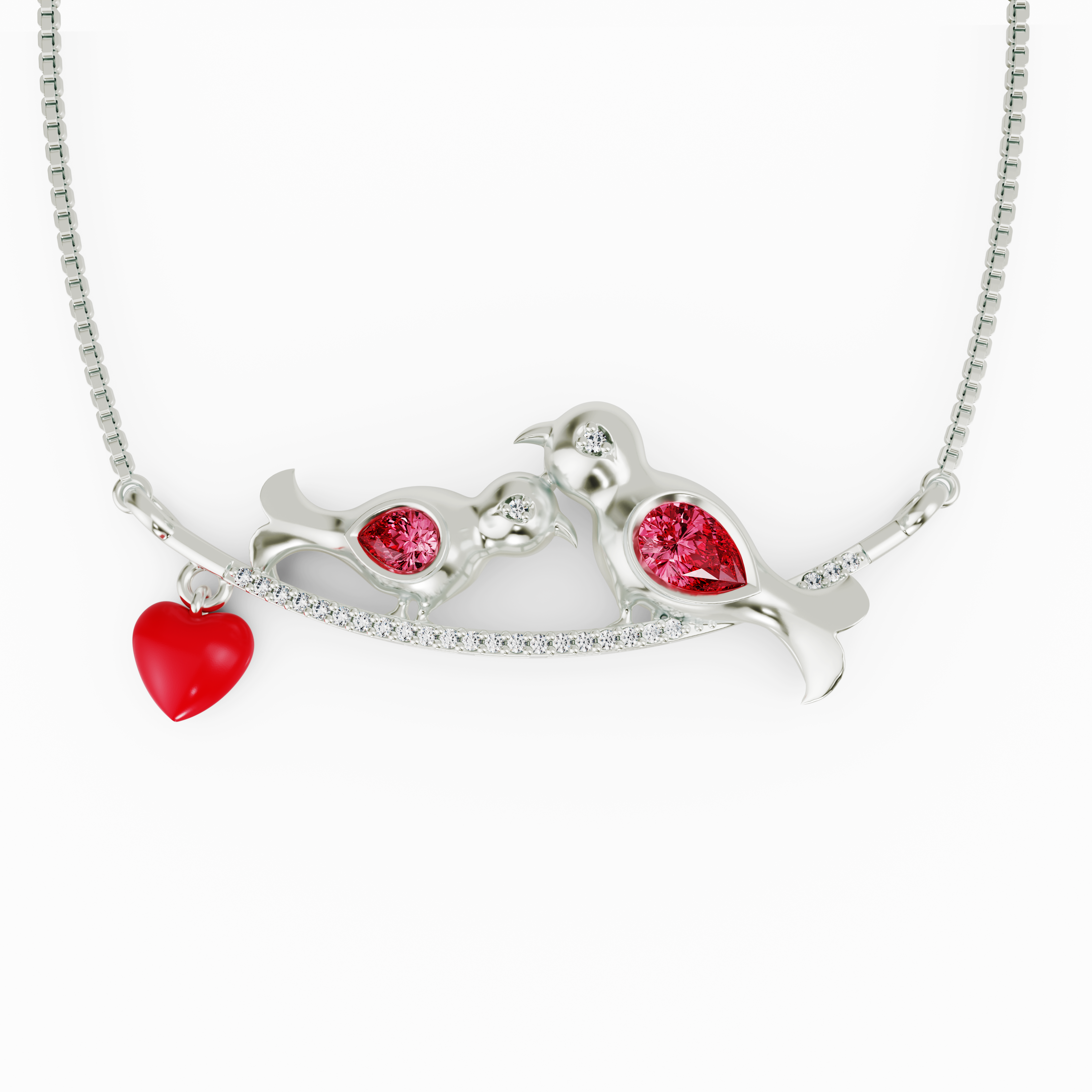 925 Sterling Silver Two Birds on a Branch Necklace - Sparkling CZ Tanmaniya