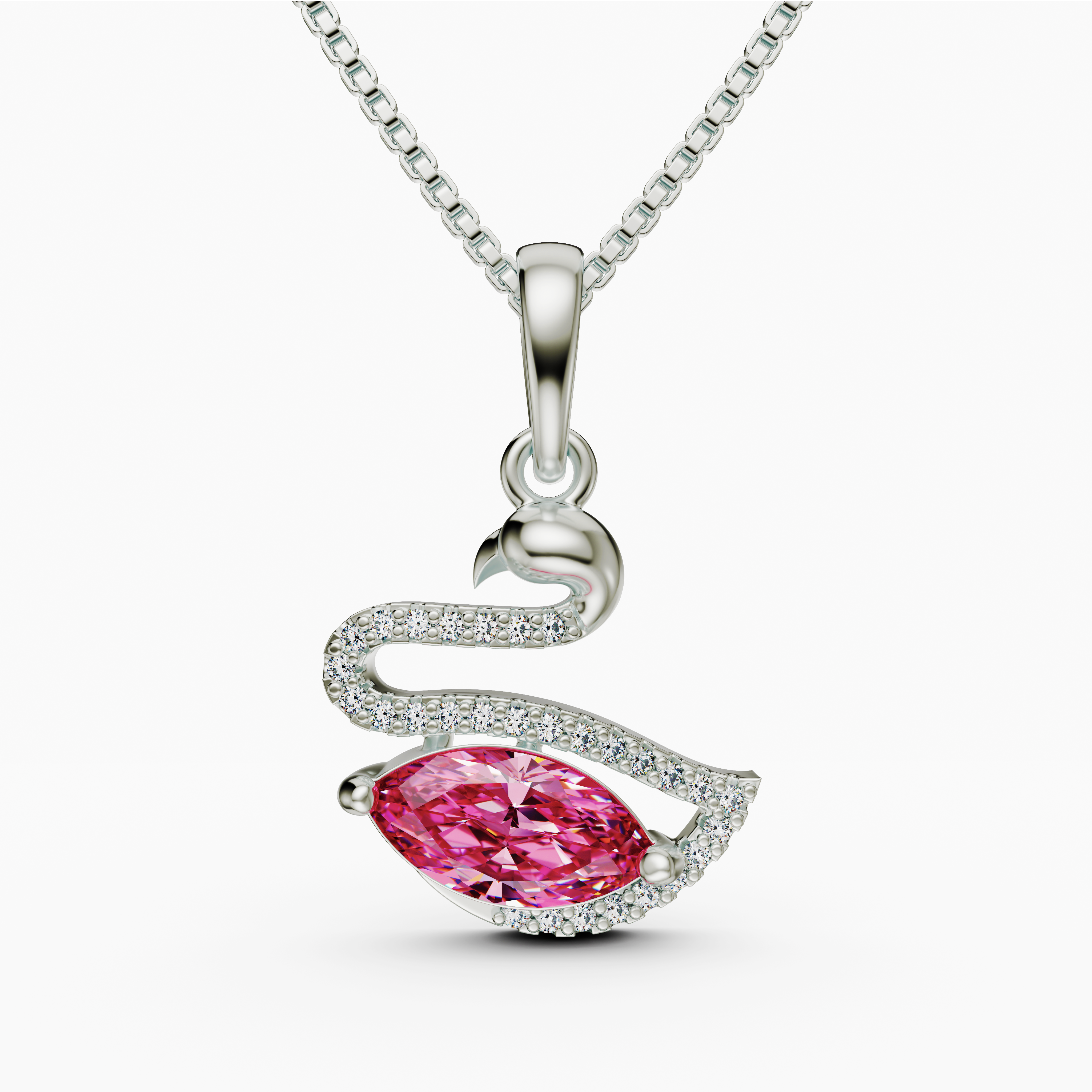 Unique Pink Stone Swan Necklace Gift for Her - Sterling Silver