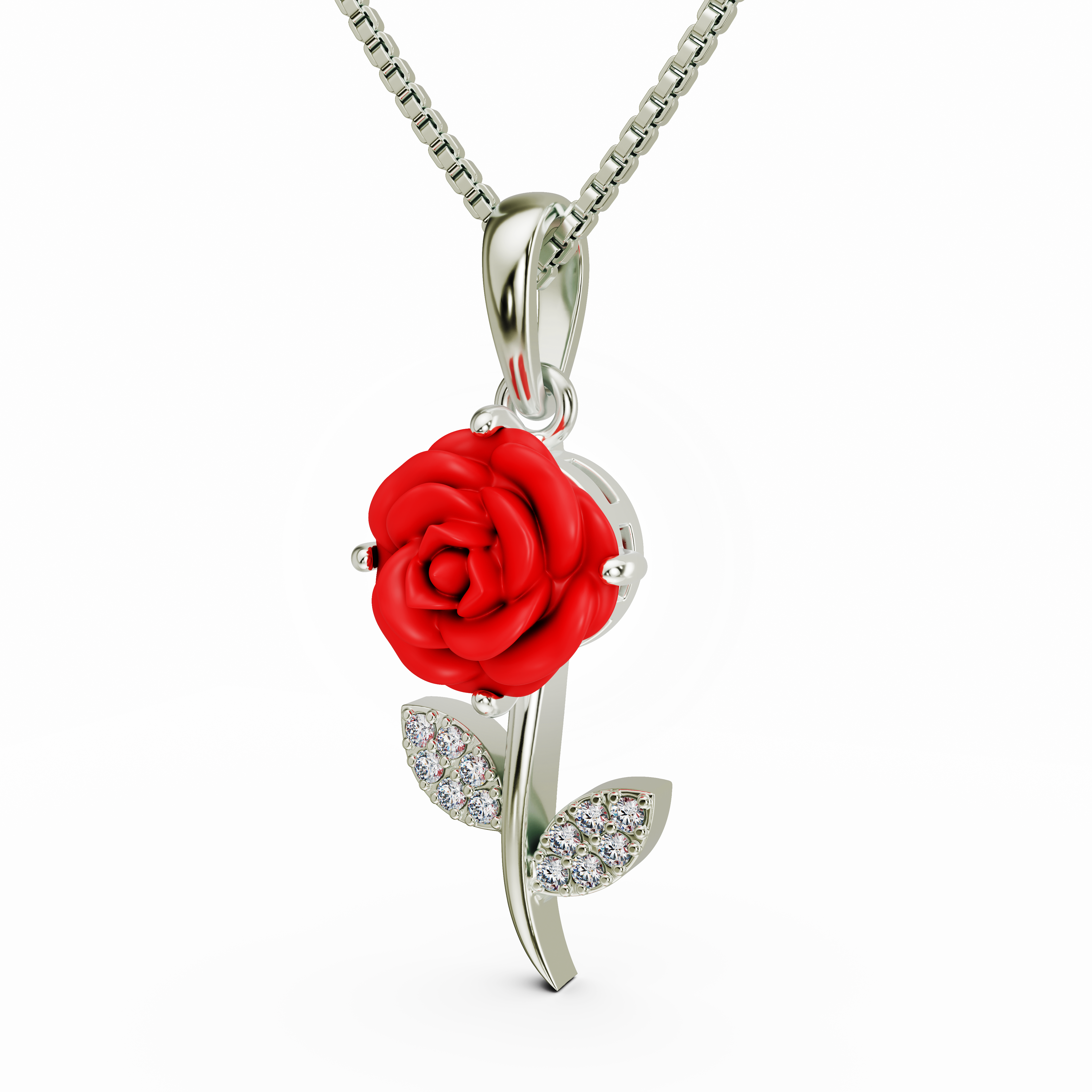 Romantic Sterling Silver Red Rose Pendant - Anniversary Gift