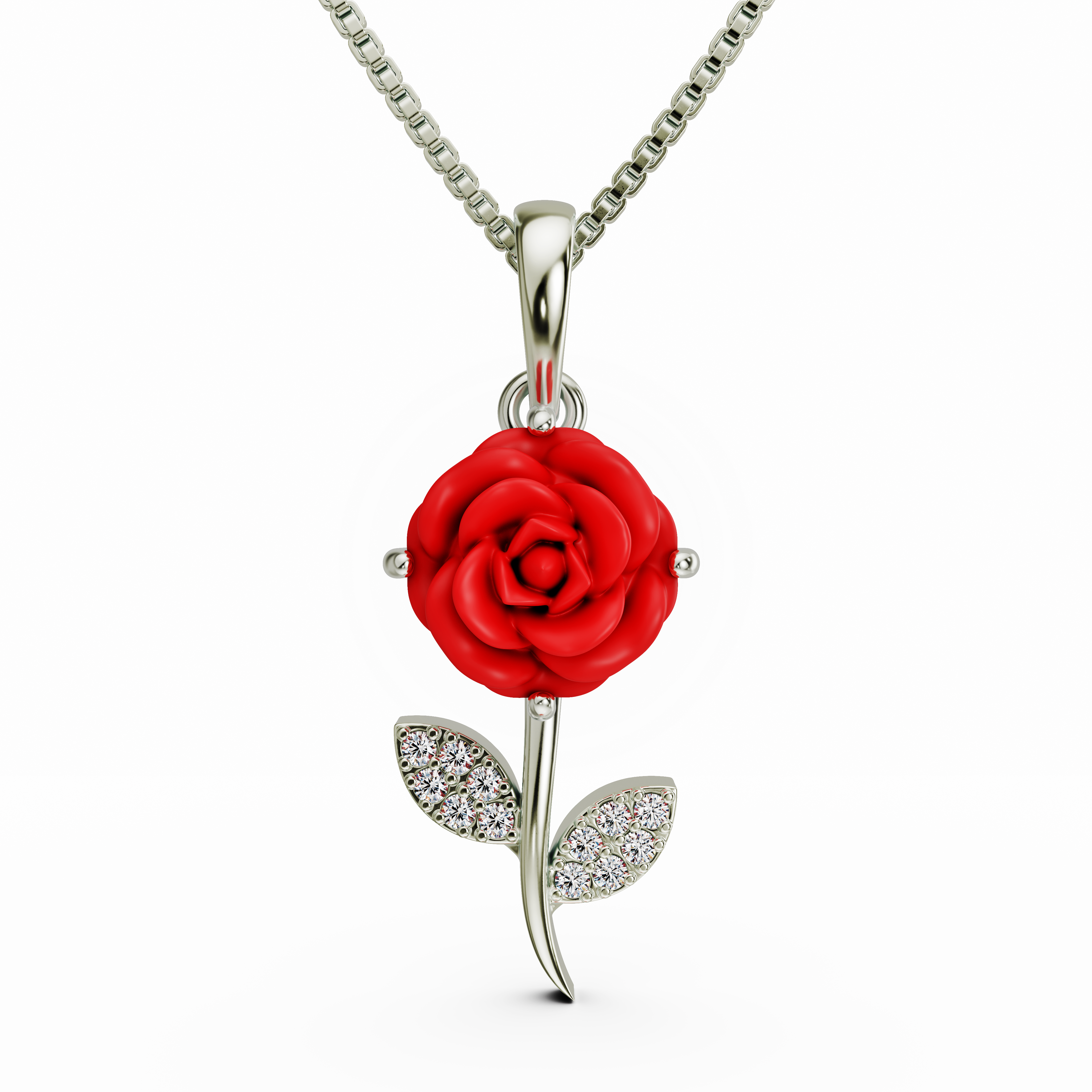 Romantic Sterling Silver Red Rose Pendant - Anniversary Gift
