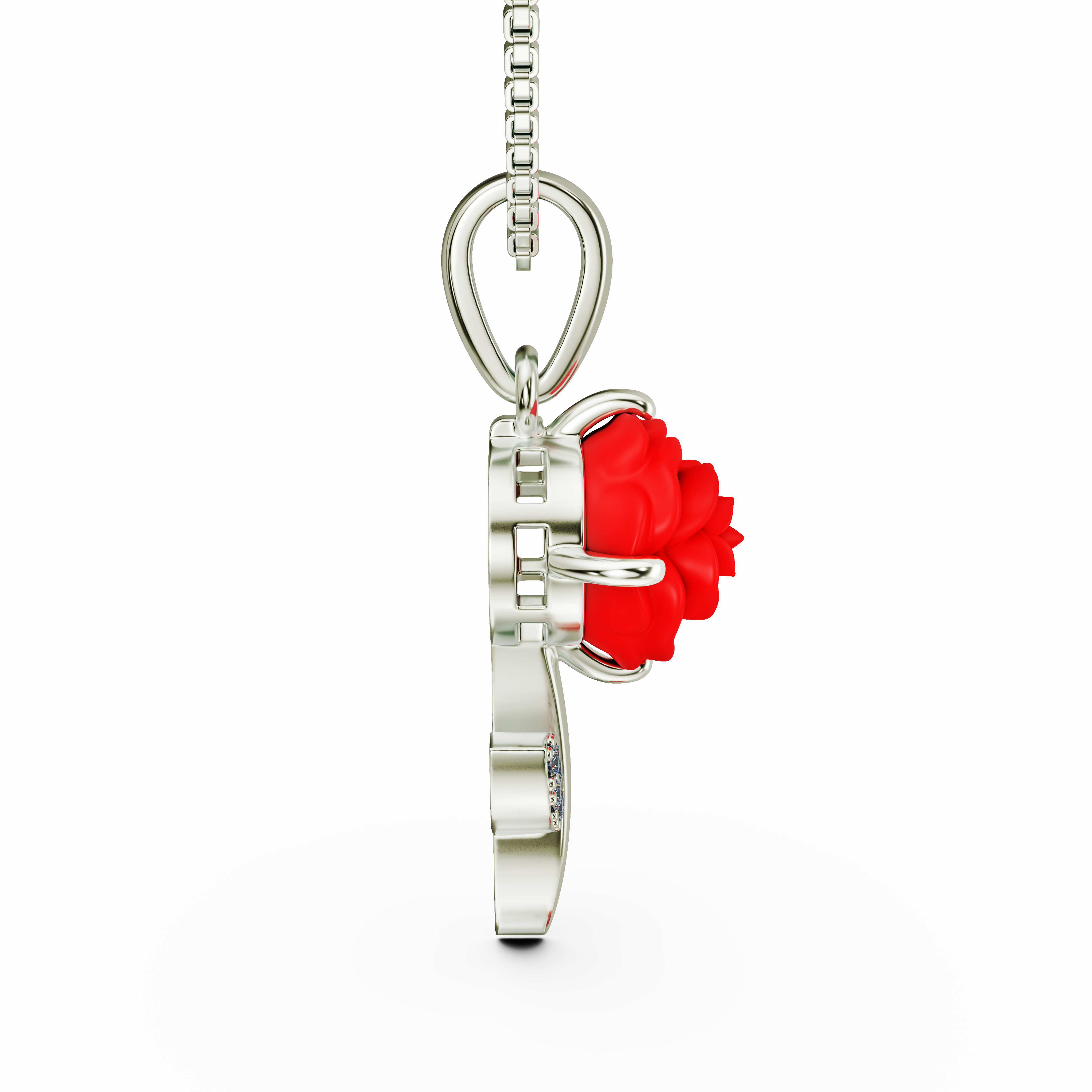 Romantic Sterling Silver Red Rose Pendant - Anniversary Gift