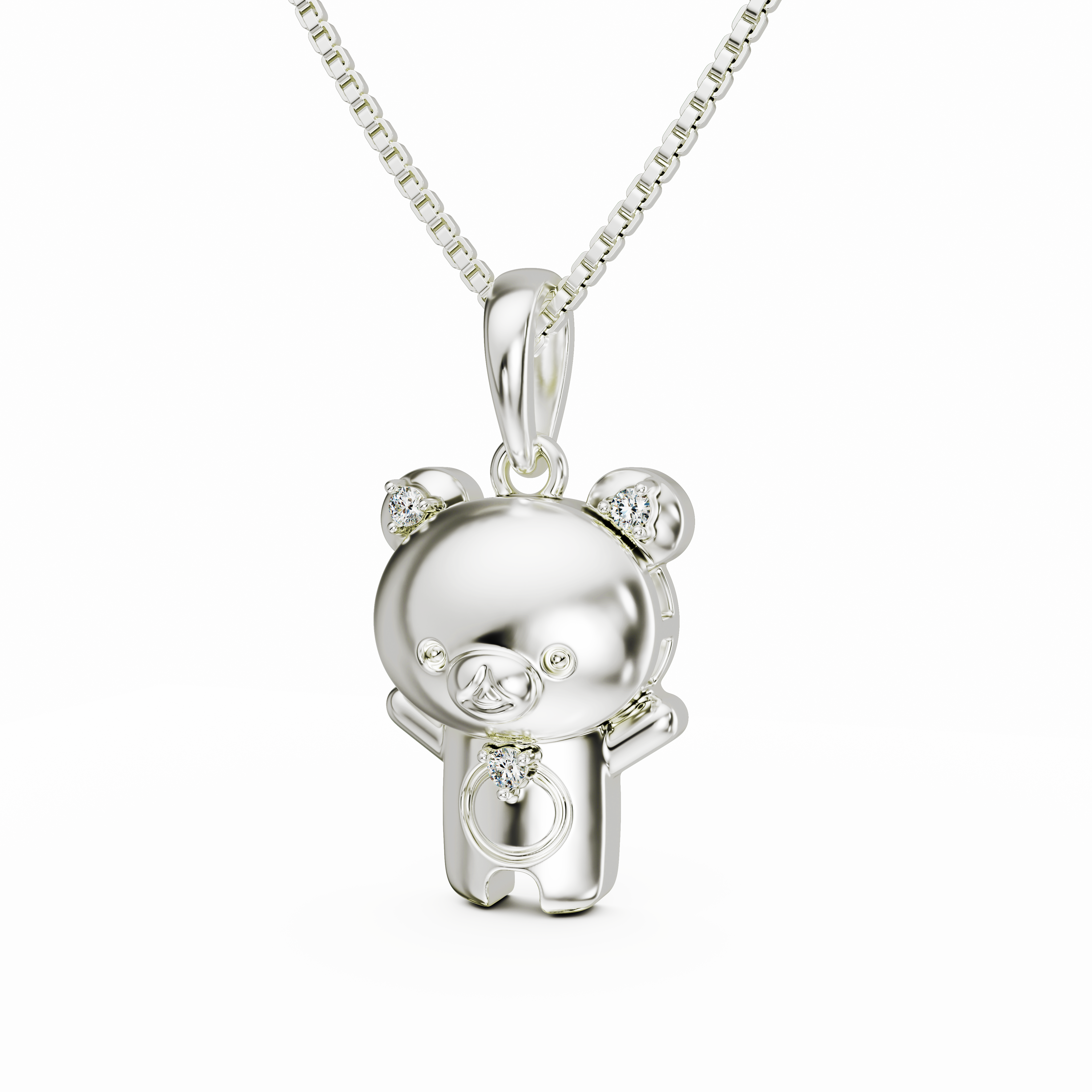 925 Sterling Silver CZ Teddy Bear Pendant Necklace for Women/Kids