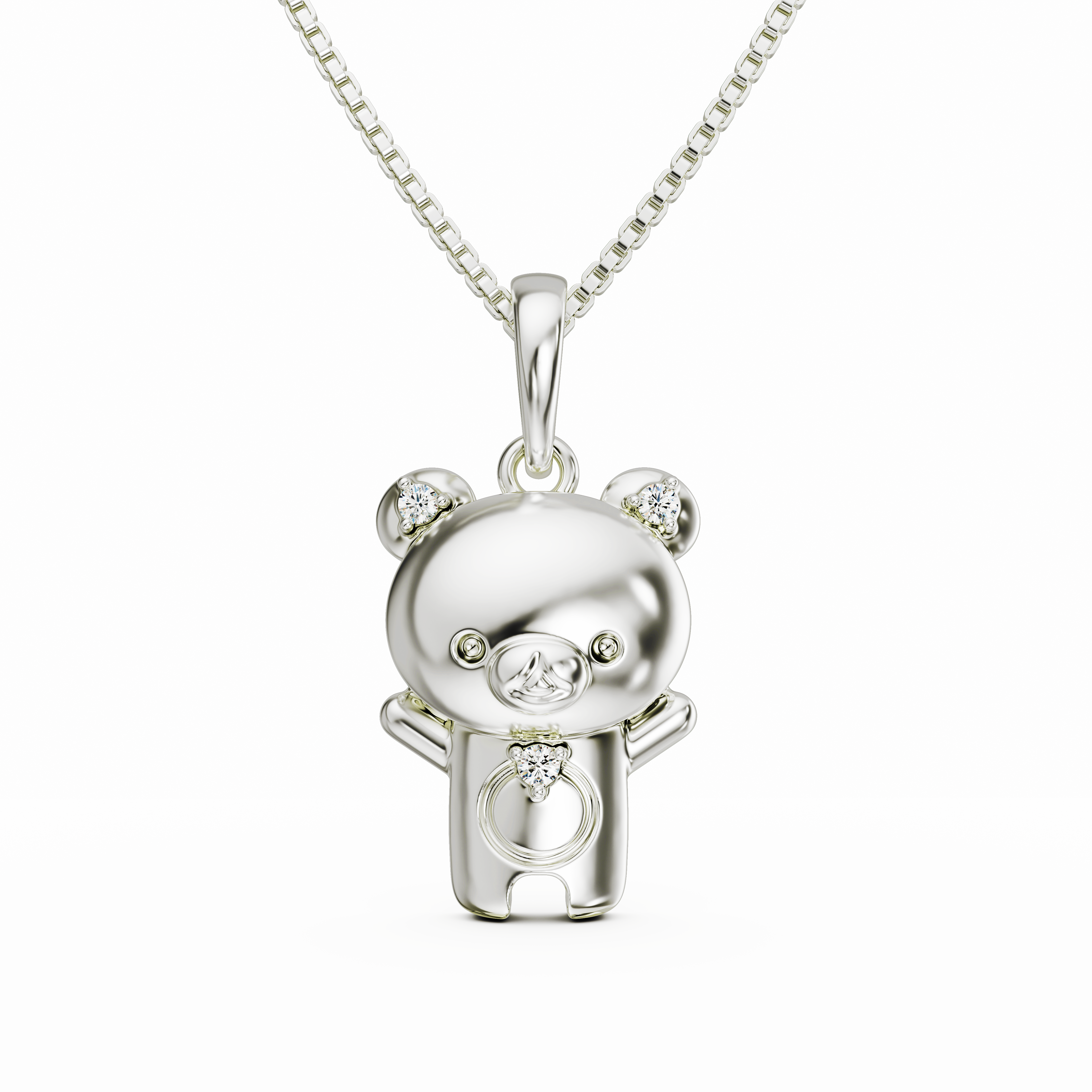 925 Sterling Silver CZ Teddy Bear Pendant Necklace for Women/Kids