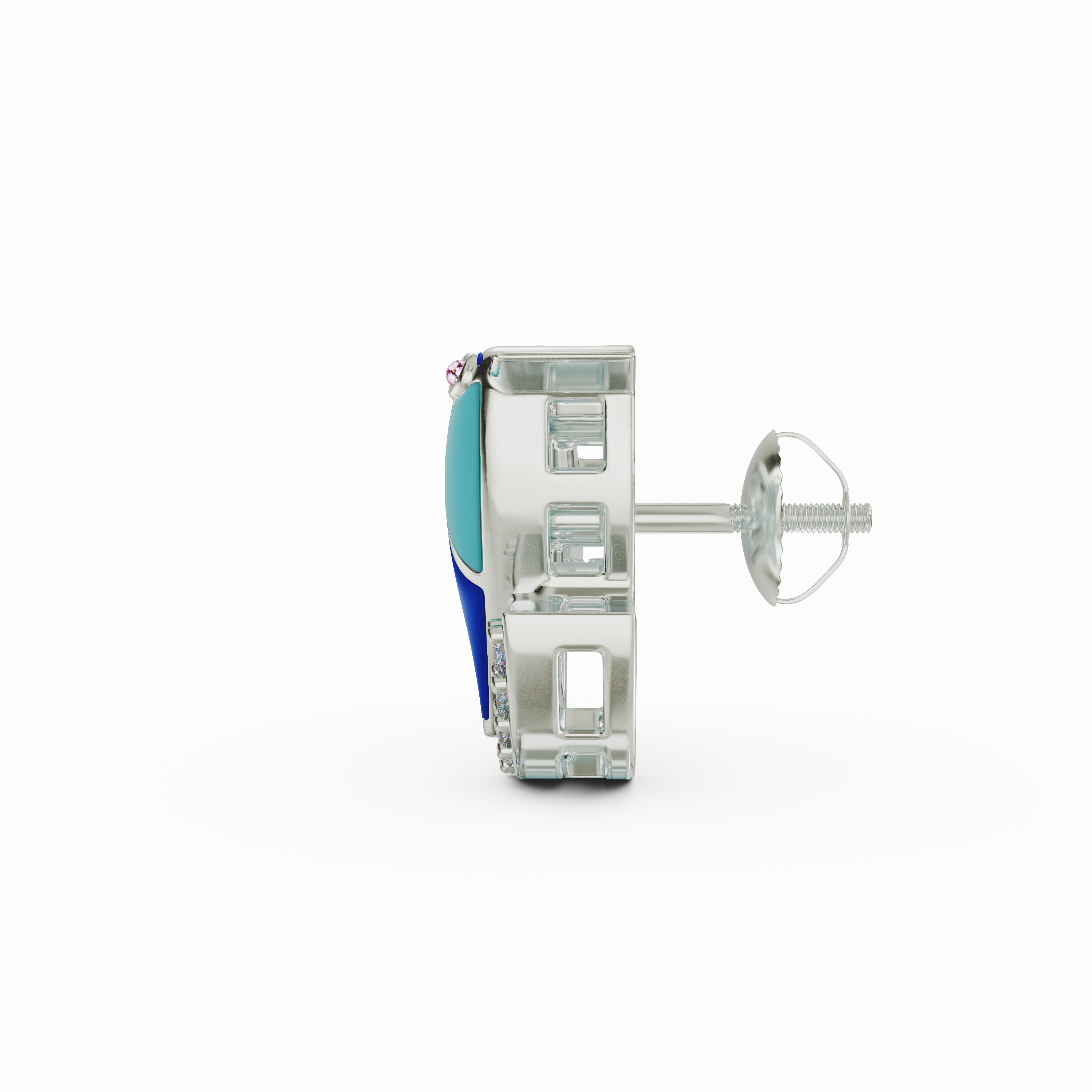 925 Sterling Silver CZ Hummingbird earring - Pink & Blue Enamel