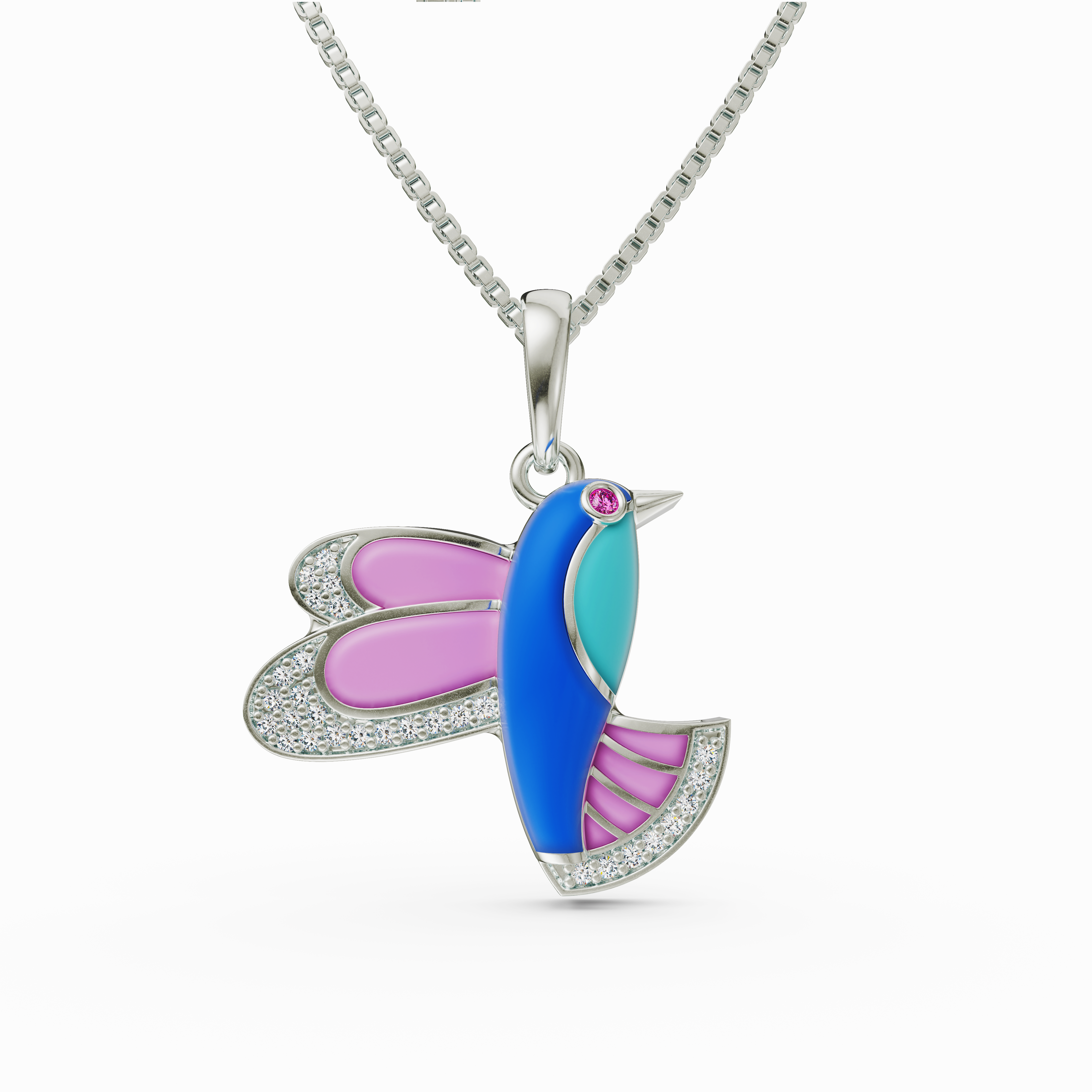 Unique Multi-Color Bird Necklace Gift for Her - CZ Accents