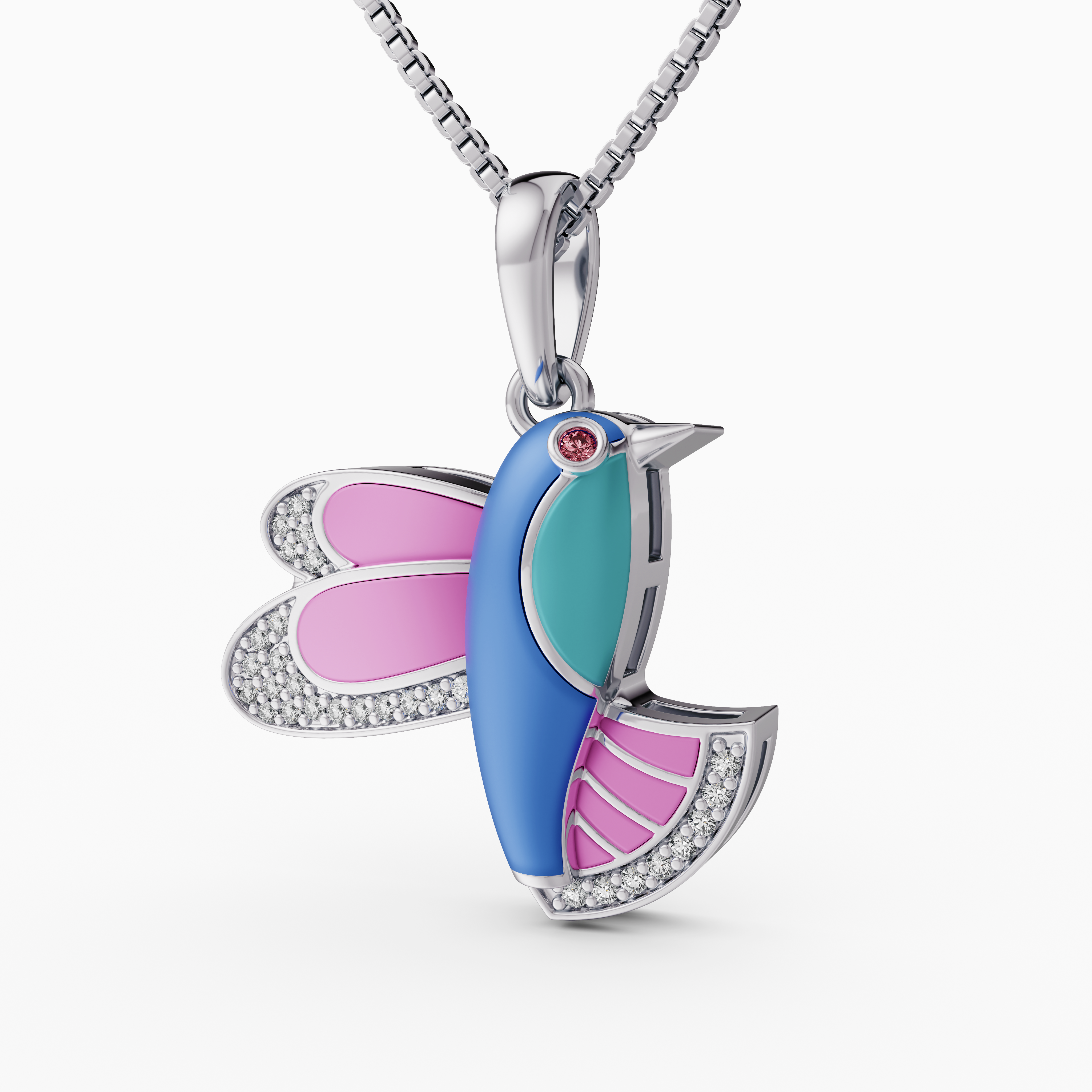 Unique Multi-Color Bird Necklace Gift for Her - CZ Accents