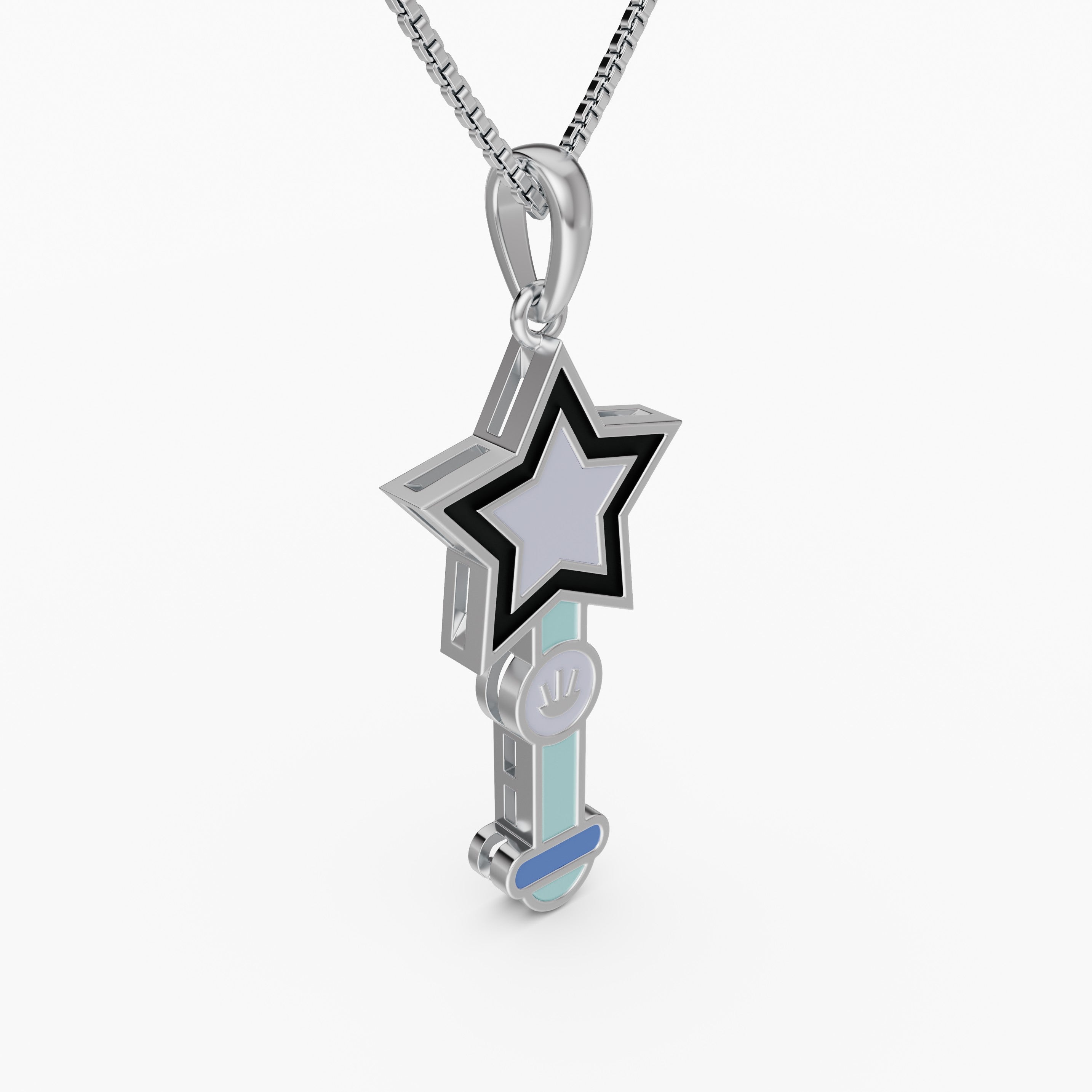 Whimsical Magic Star Wand Pendant in 925 Silver with Blue & White Enamel
