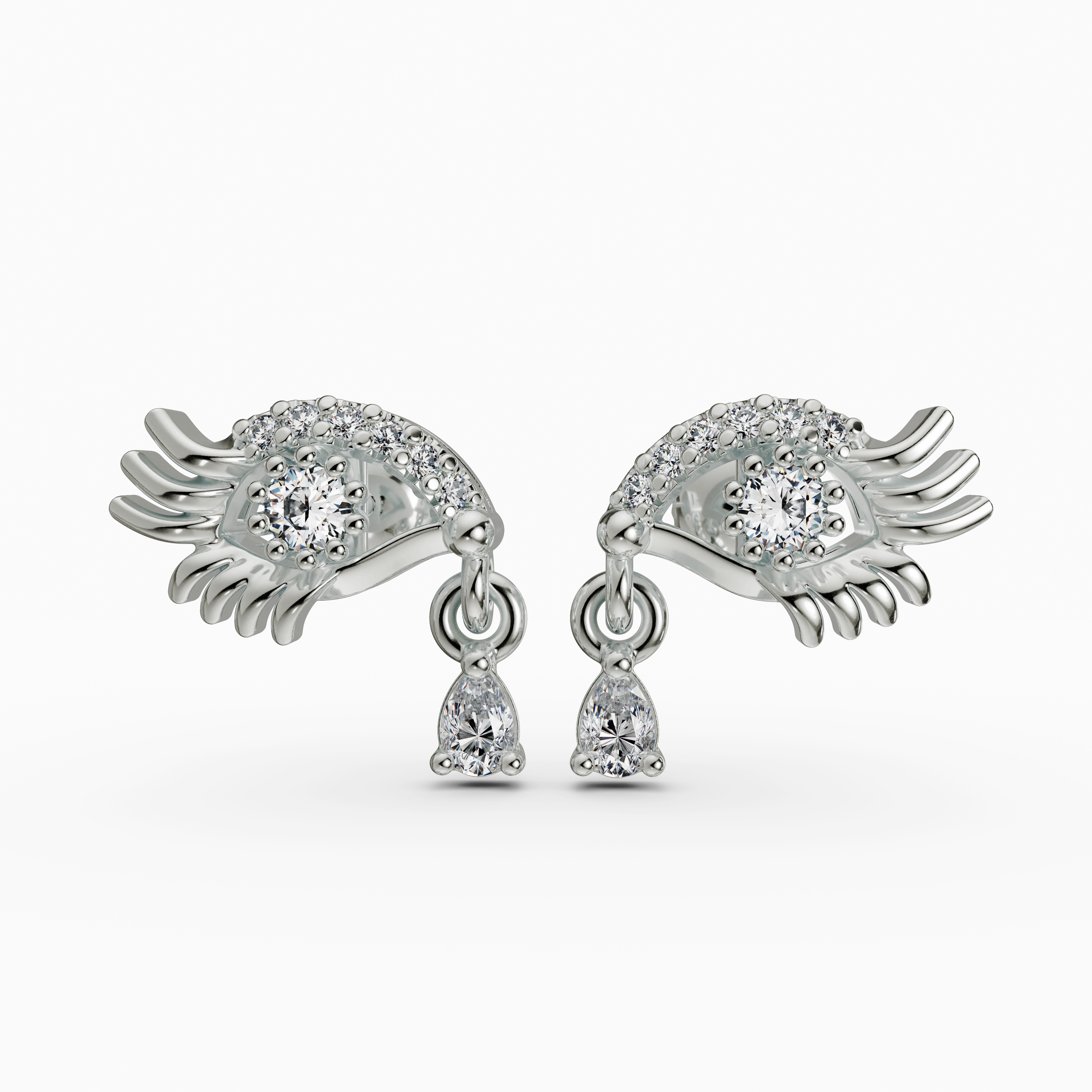 925 Sterling Silver Sparkling Eye Earrings - CZ Evil Eye Studs with Drops