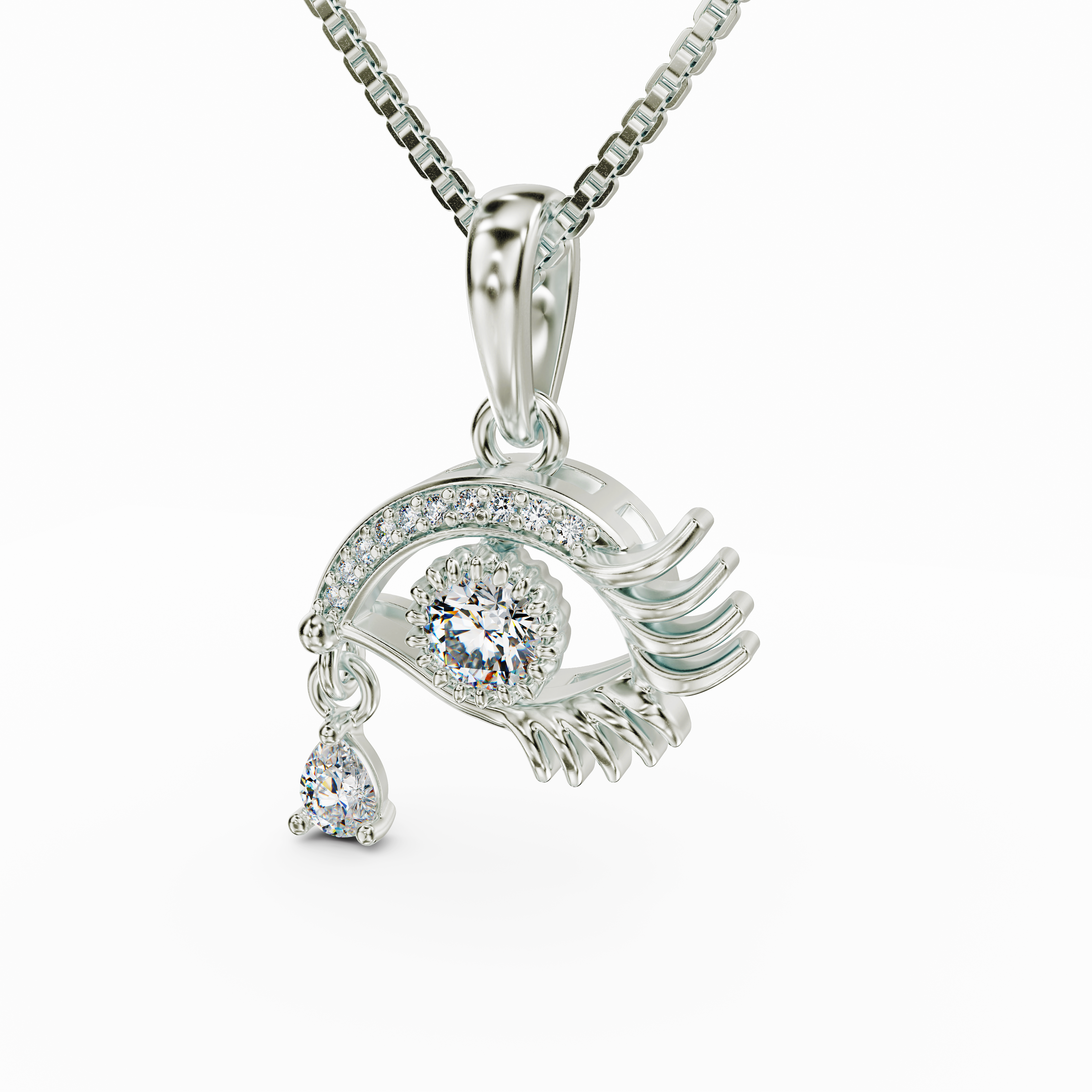 Luxury 925 Sterling Silver Cubic Zirconia Eye Pendant Shimmering Lash Design