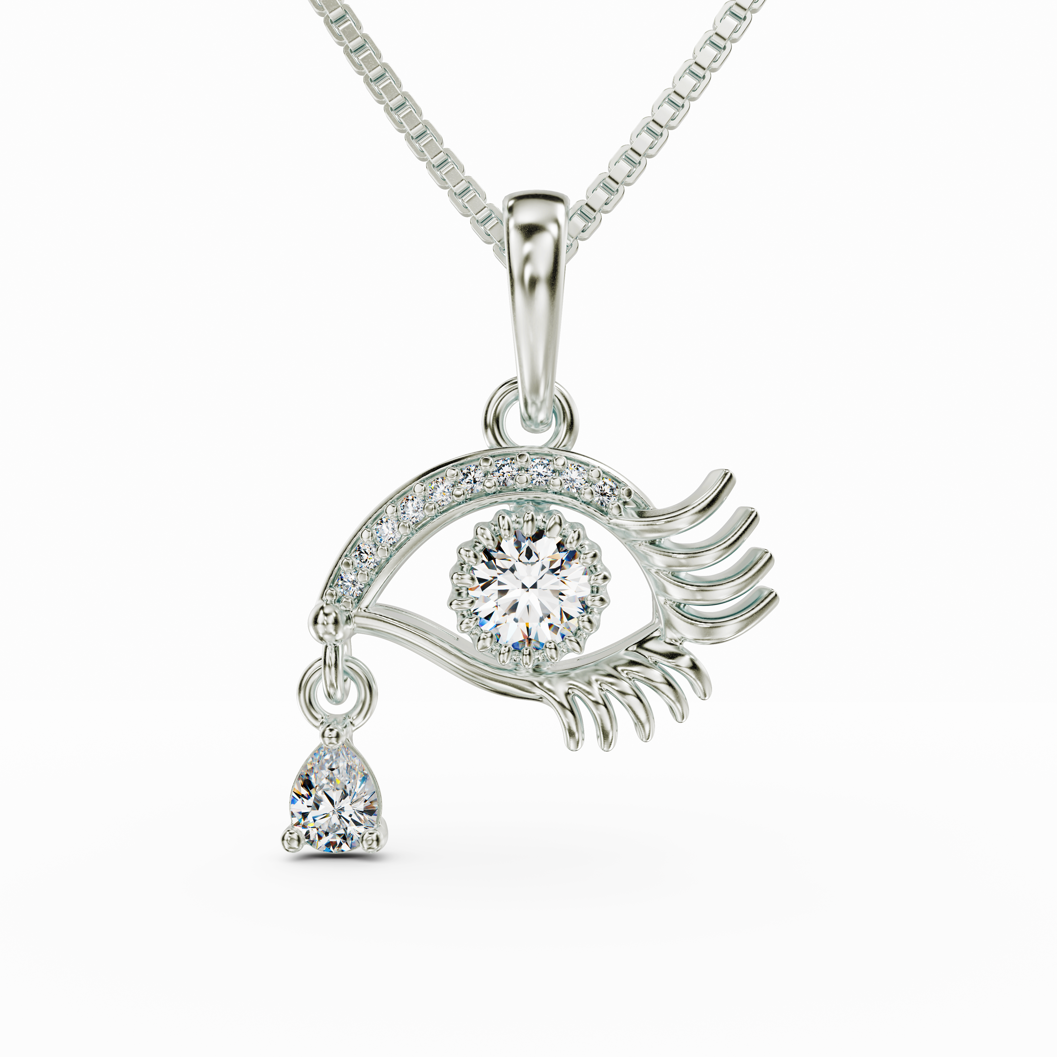 Luxury 925 Sterling Silver Cubic Zirconia Eye Pendant Shimmering Lash Design