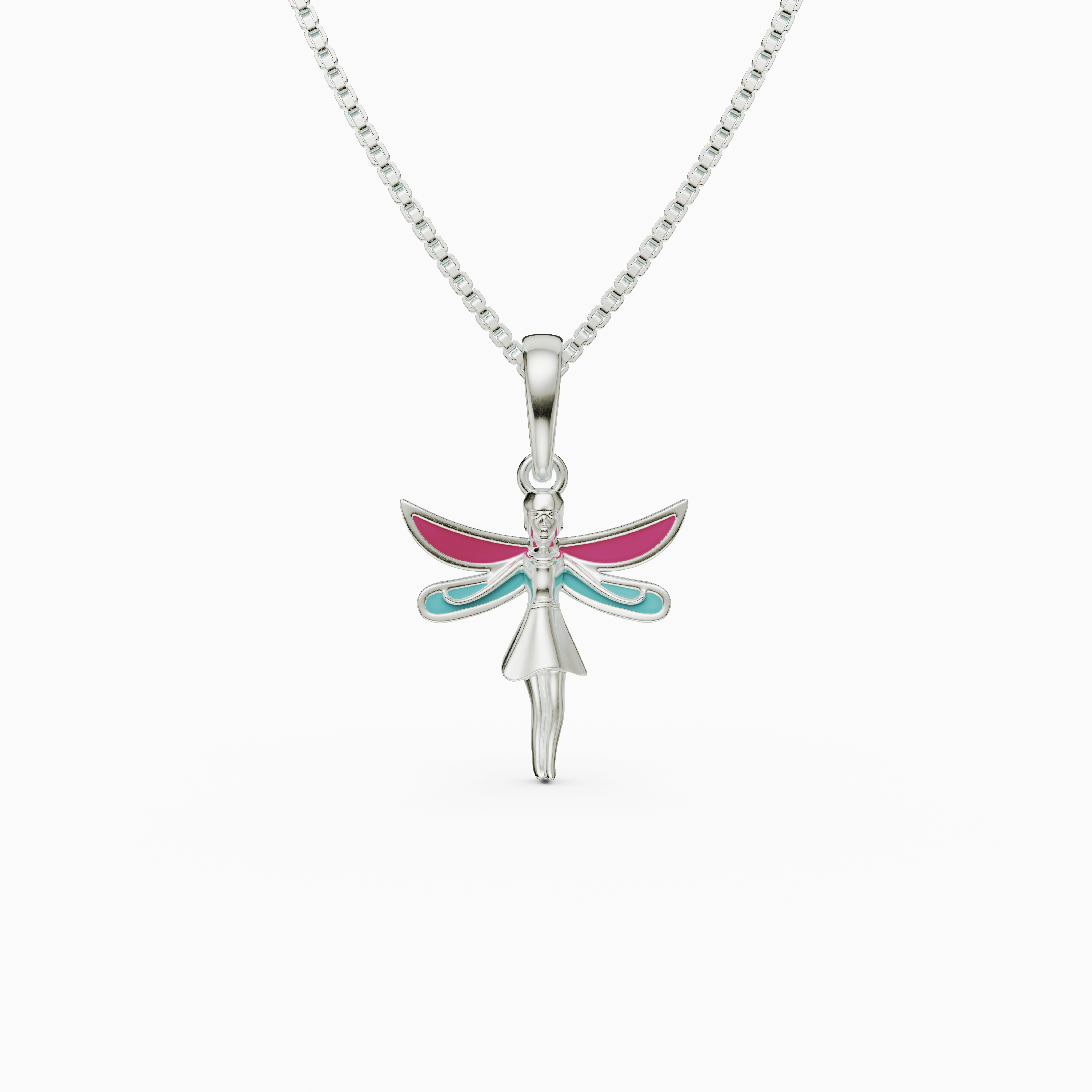 Colorful Enamel Fairy Charm Necklace with Dragonfly Wings