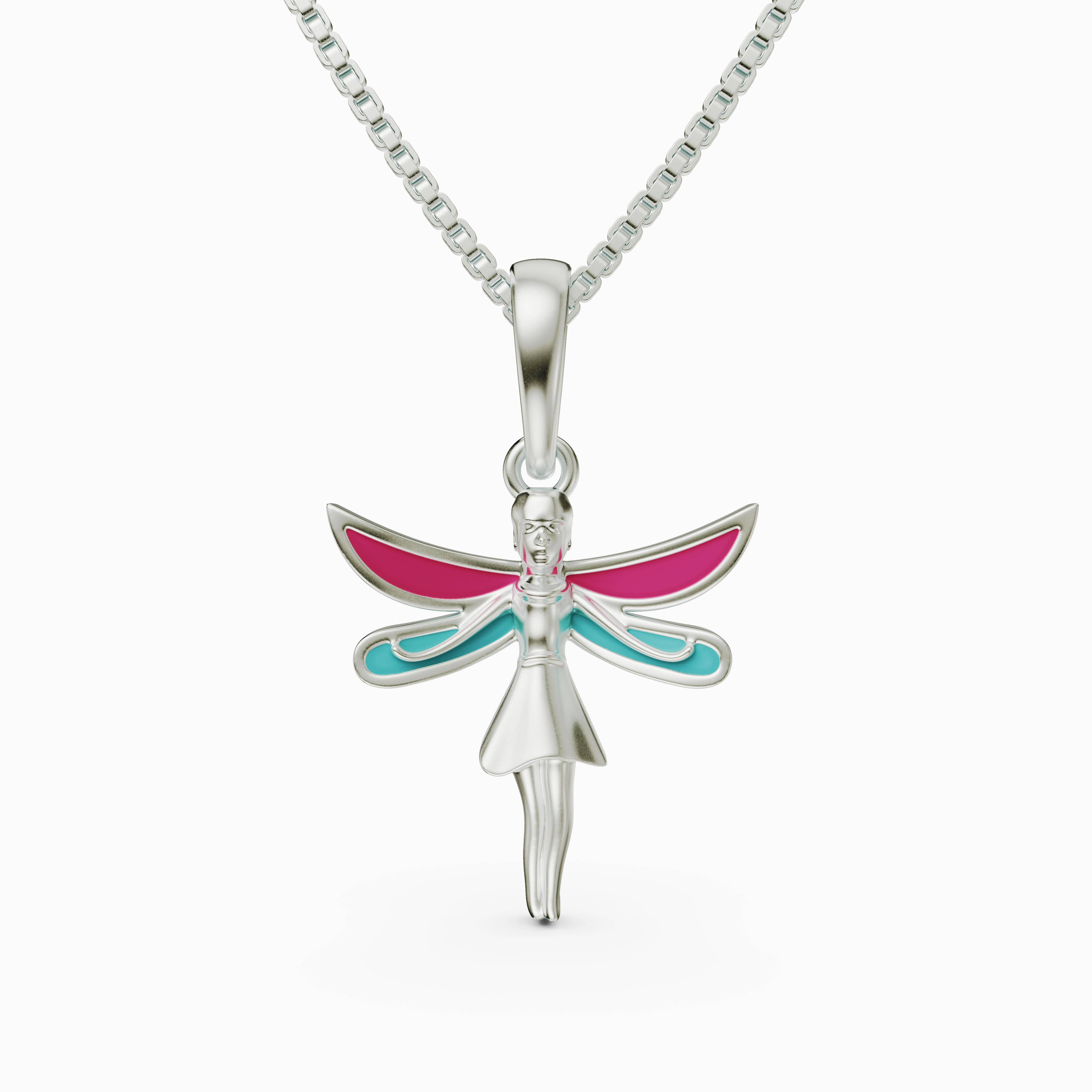 Colorful Enamel Fairy Charm Necklace with Dragonfly Wings