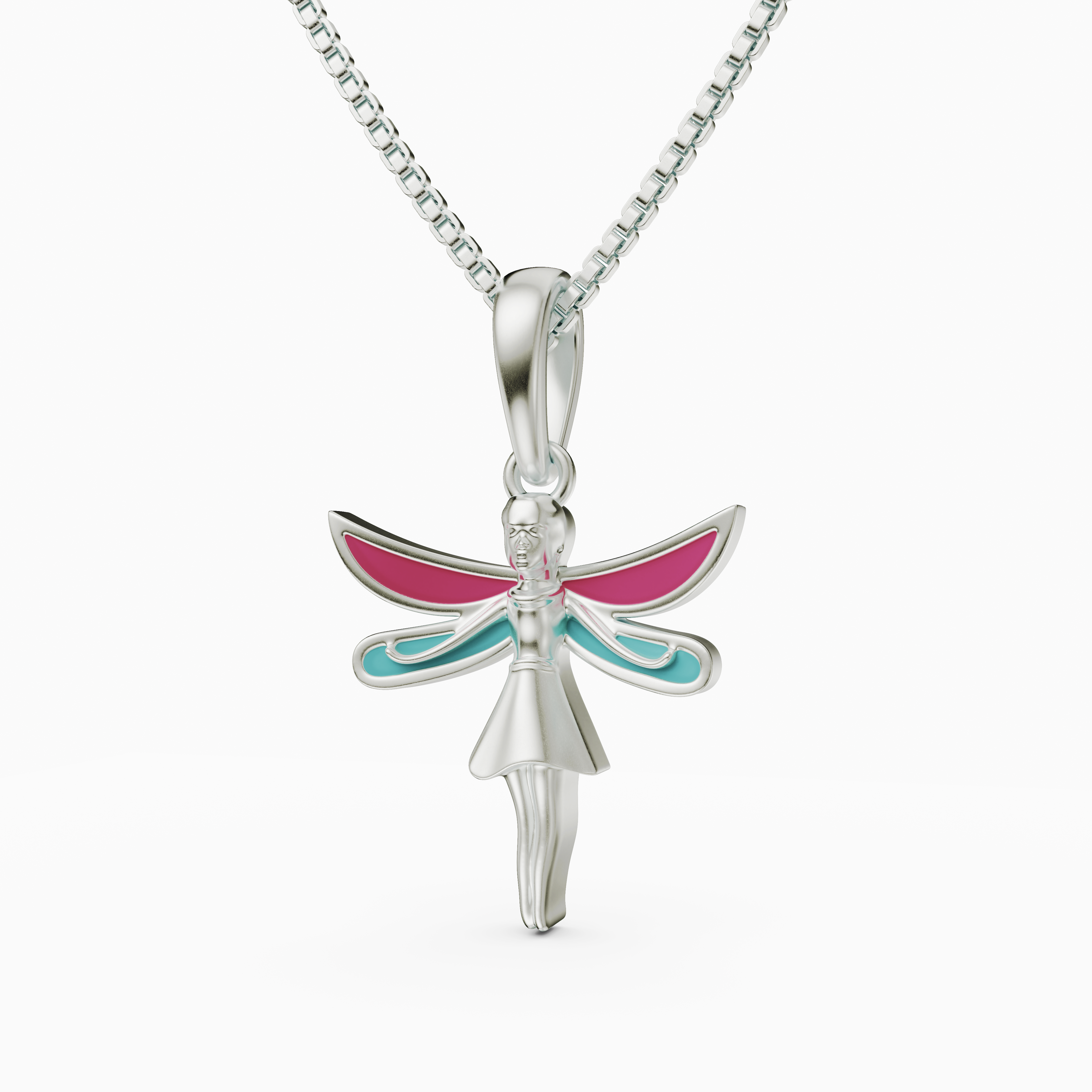 Colorful Enamel Fairy Charm Necklace with Dragonfly Wings