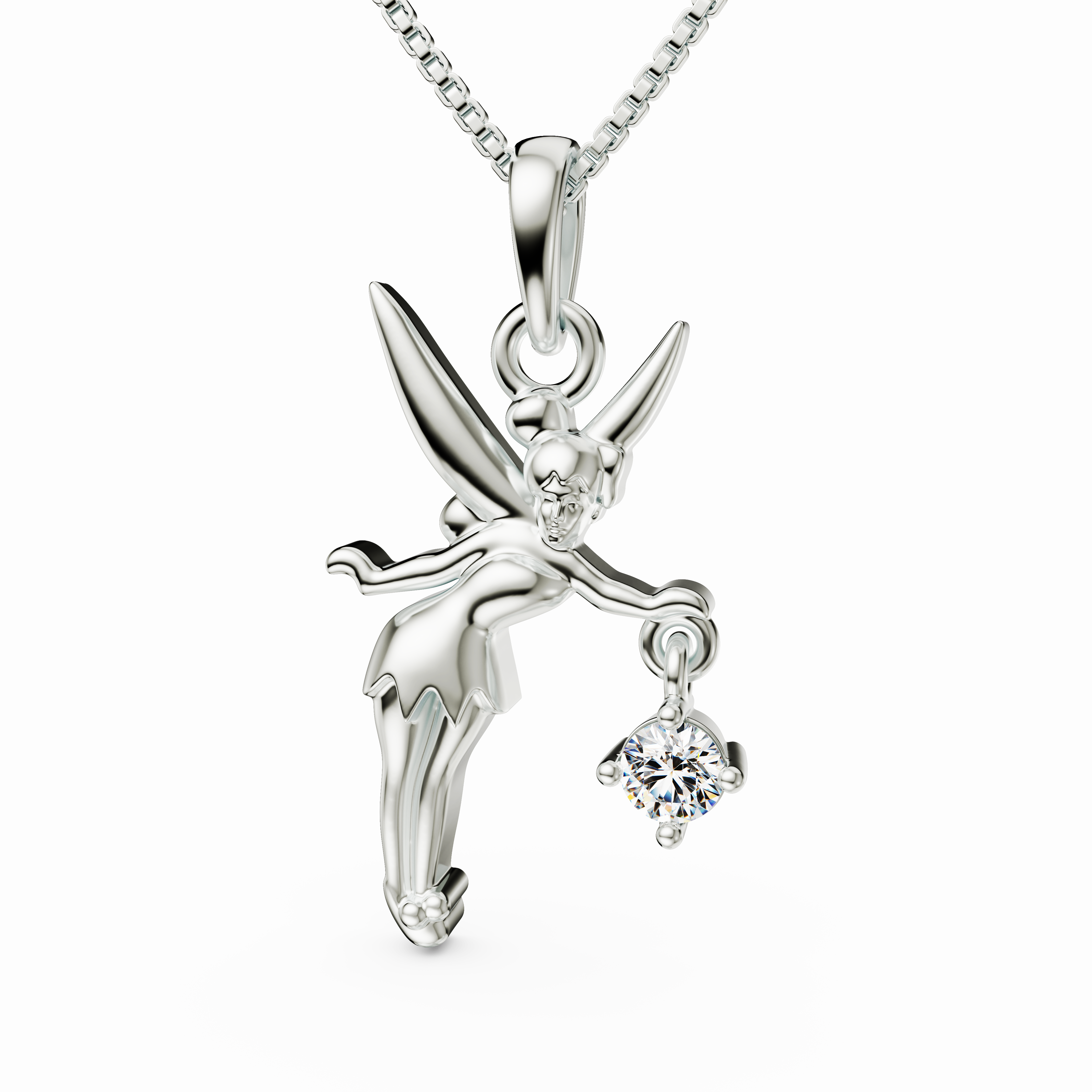 Sparkling Fairy Pendant in 925 Silver with Dangling CZ - Whimsical Pixie