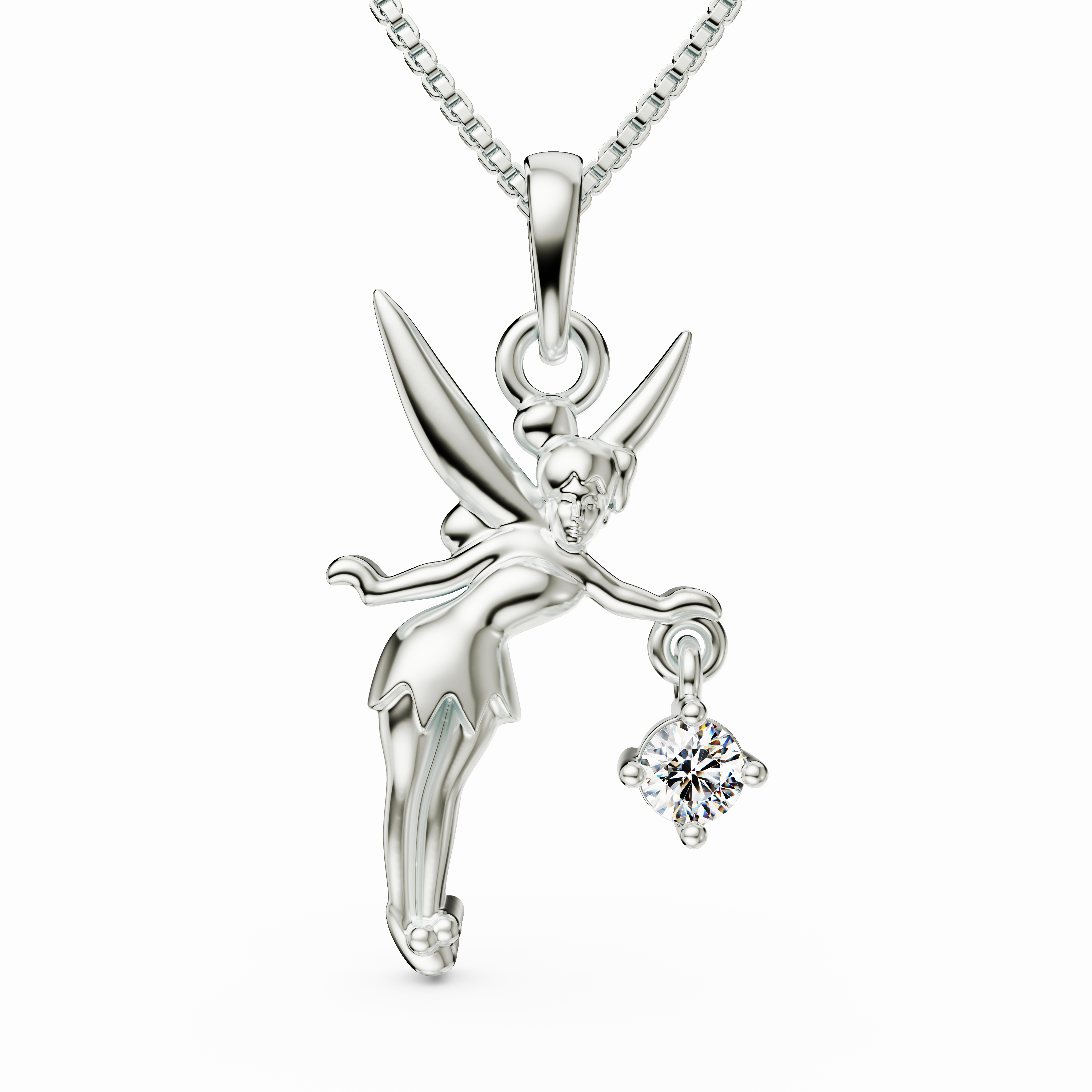 Sparkling Fairy Pendant in 925 Silver with Dangling CZ - Whimsical Pixie