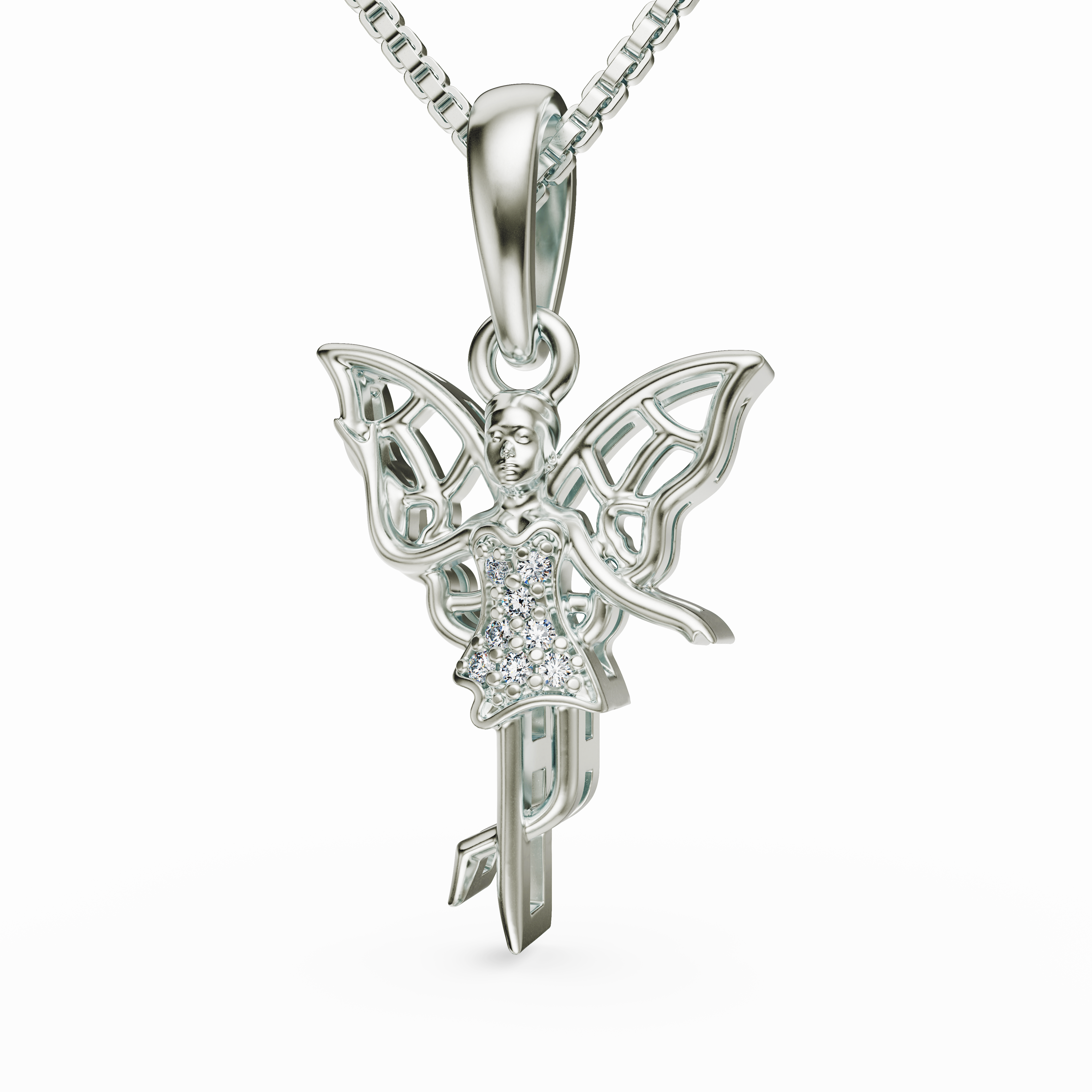 925 Sterling Silver CZ Fairy Pendant - Whimsical Butterfly Jewelry
