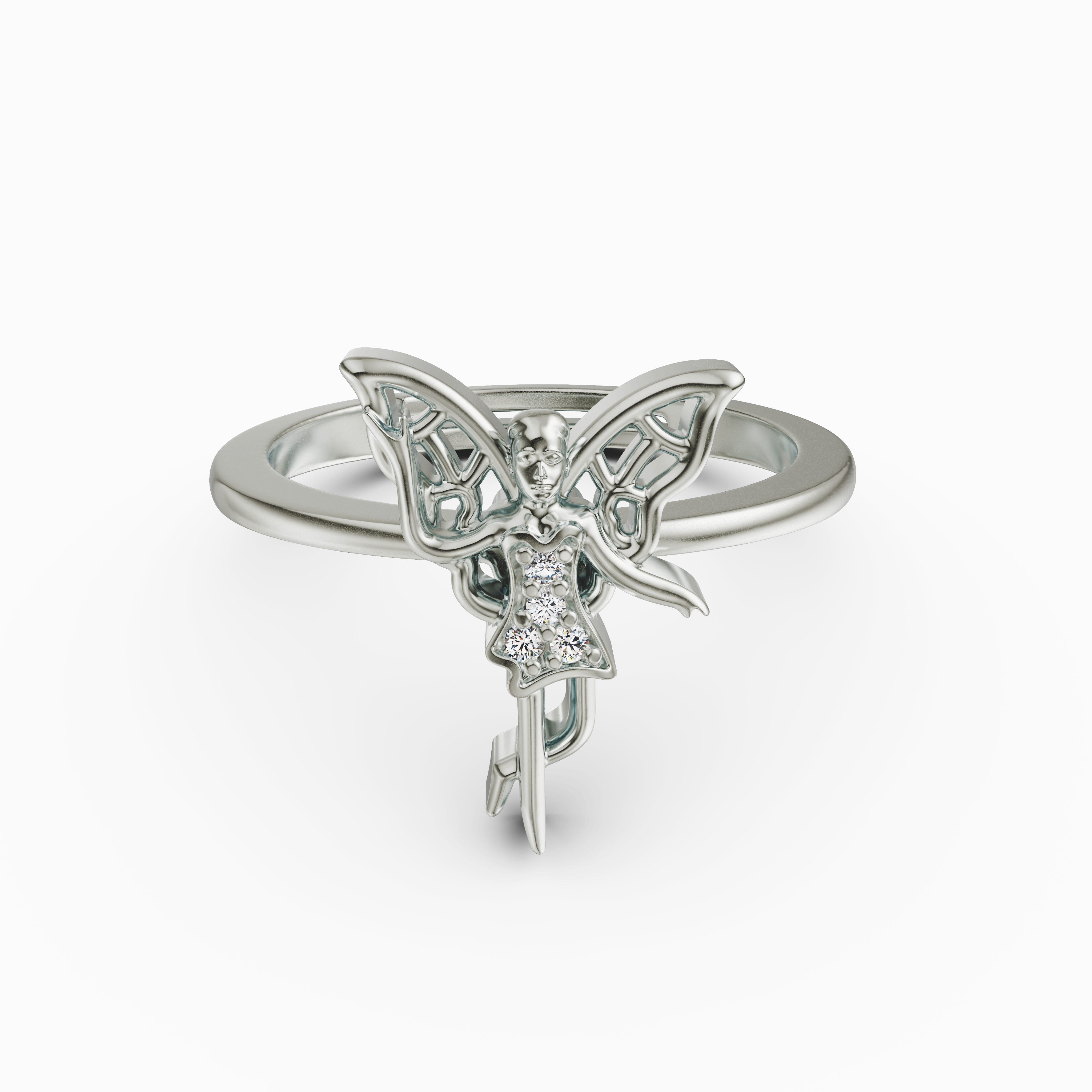Whimsical Butterfly Wing Fairy Ring with CZ Accents in 925 Silver