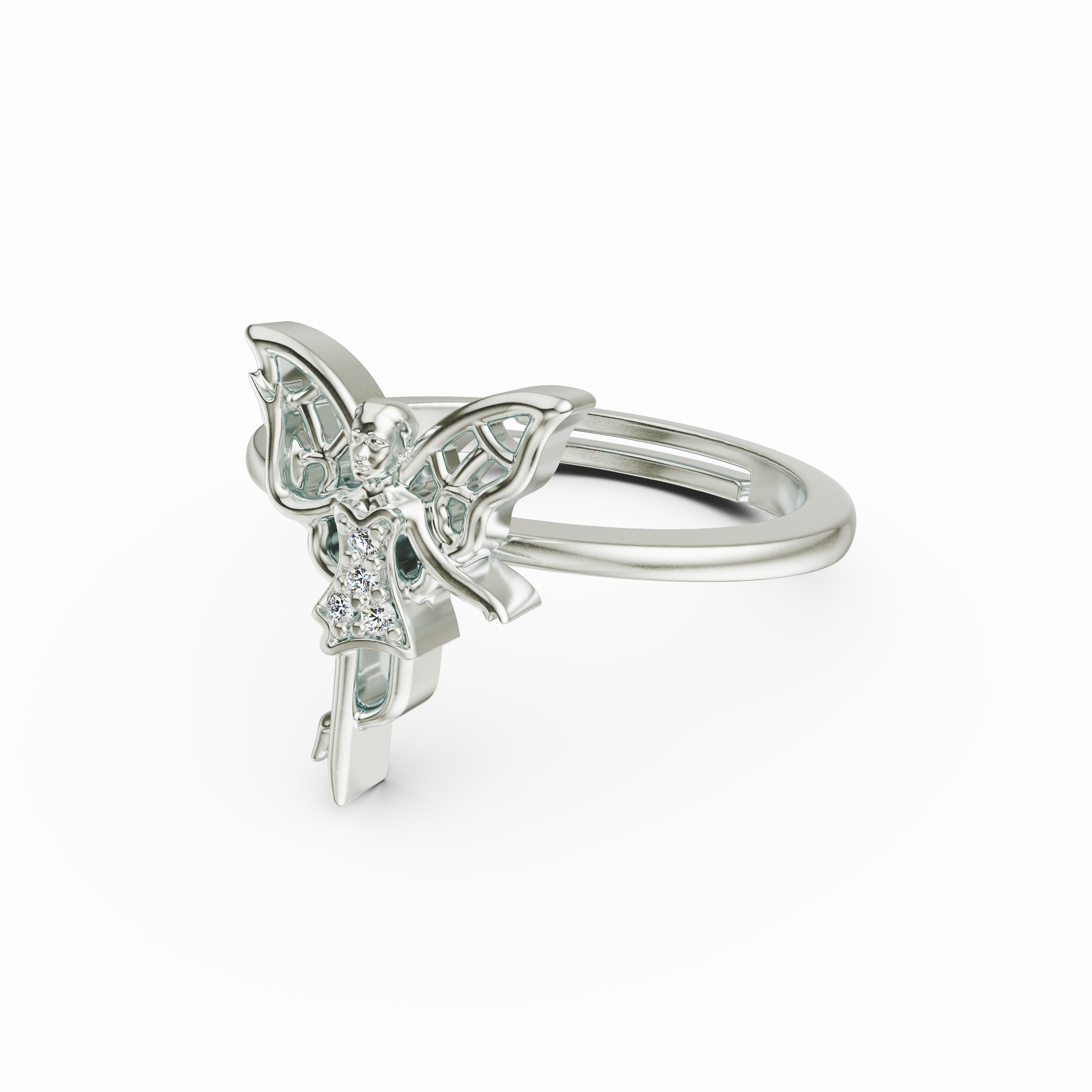 Whimsical Butterfly Wing Fairy Ring with CZ Accents in 925 Silver