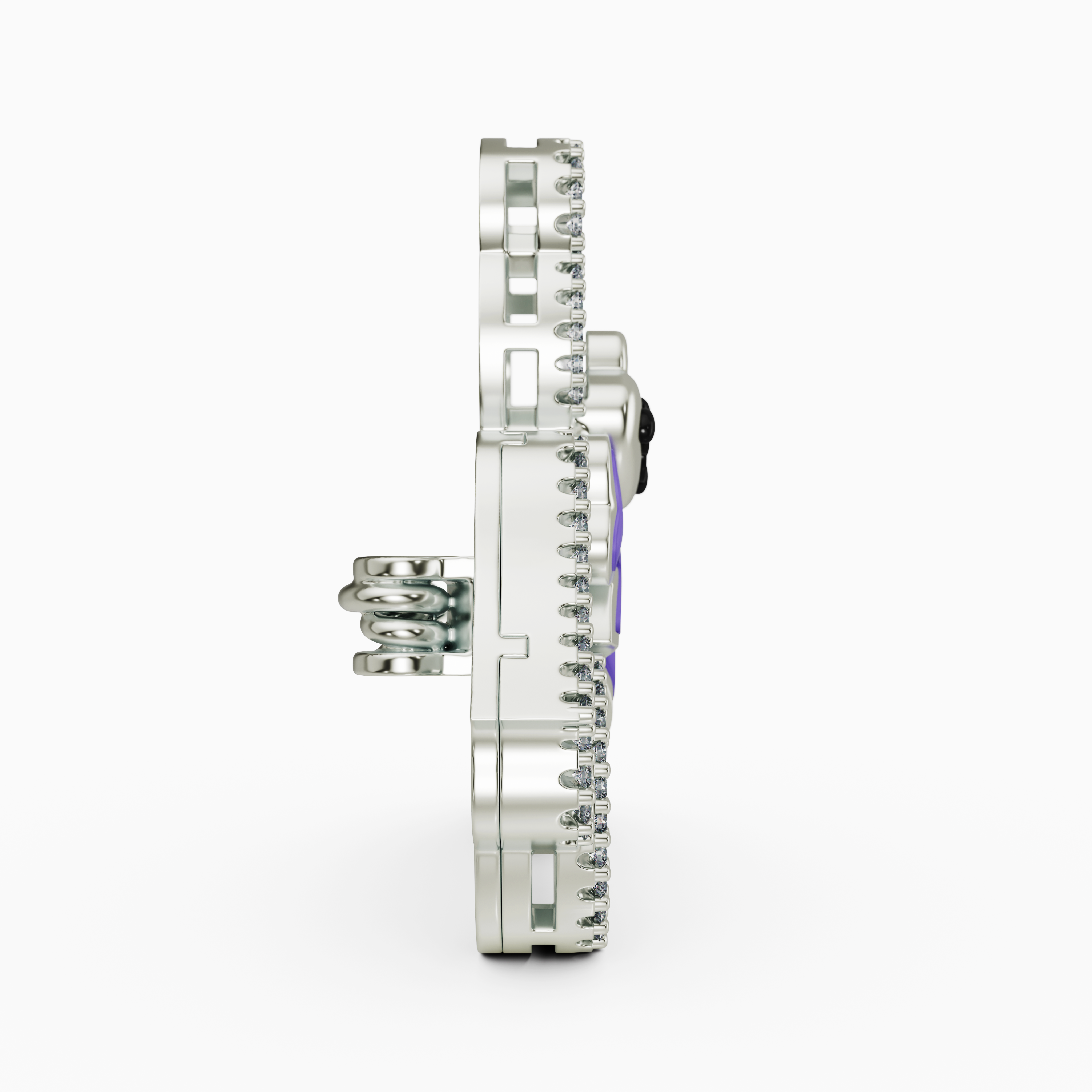 Whimsical 925 Silver Filigree Teddy Bear Pin with Purple Enamel Bow & CZ