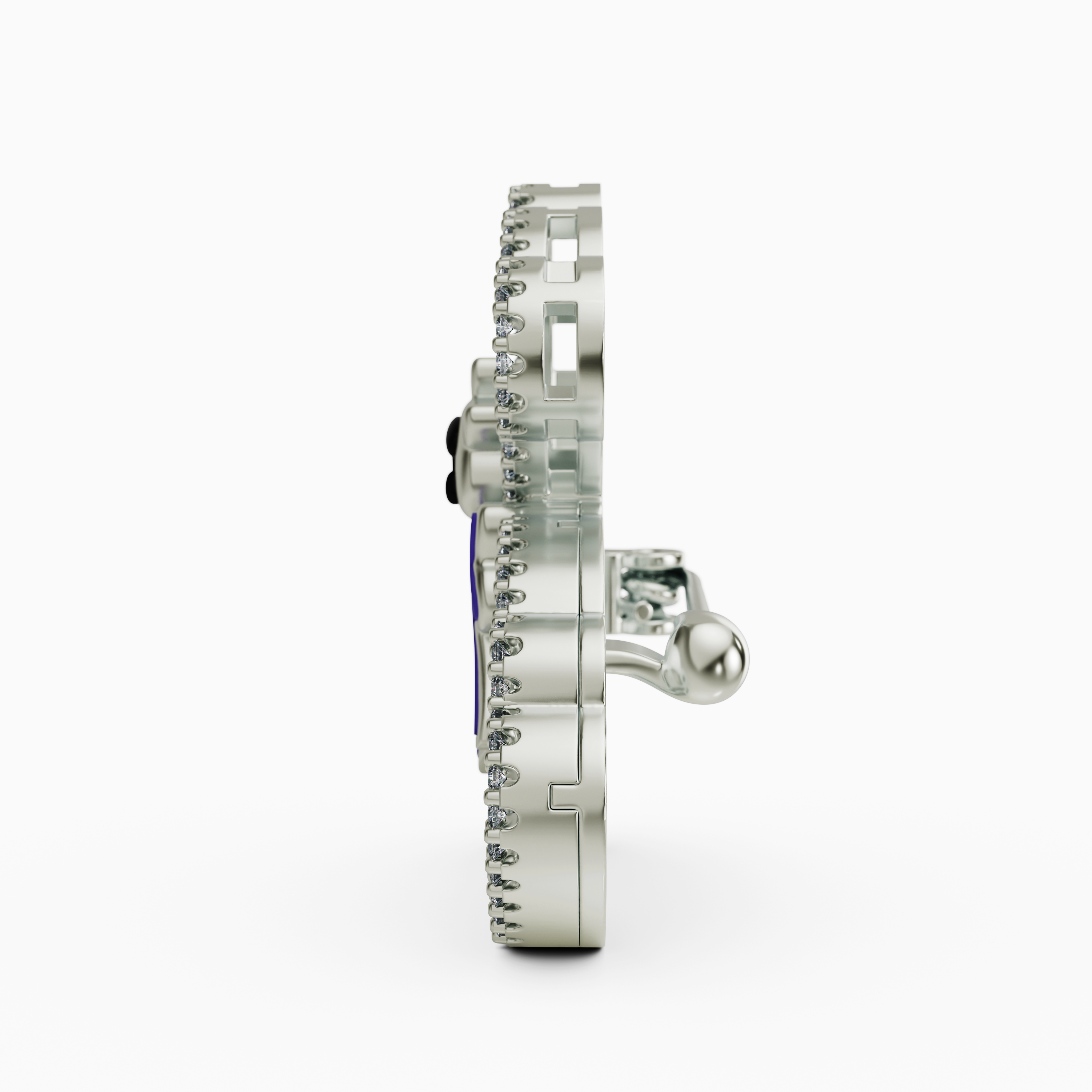 Whimsical 925 Silver Filigree Teddy Bear Pin with Purple Enamel Bow & CZ