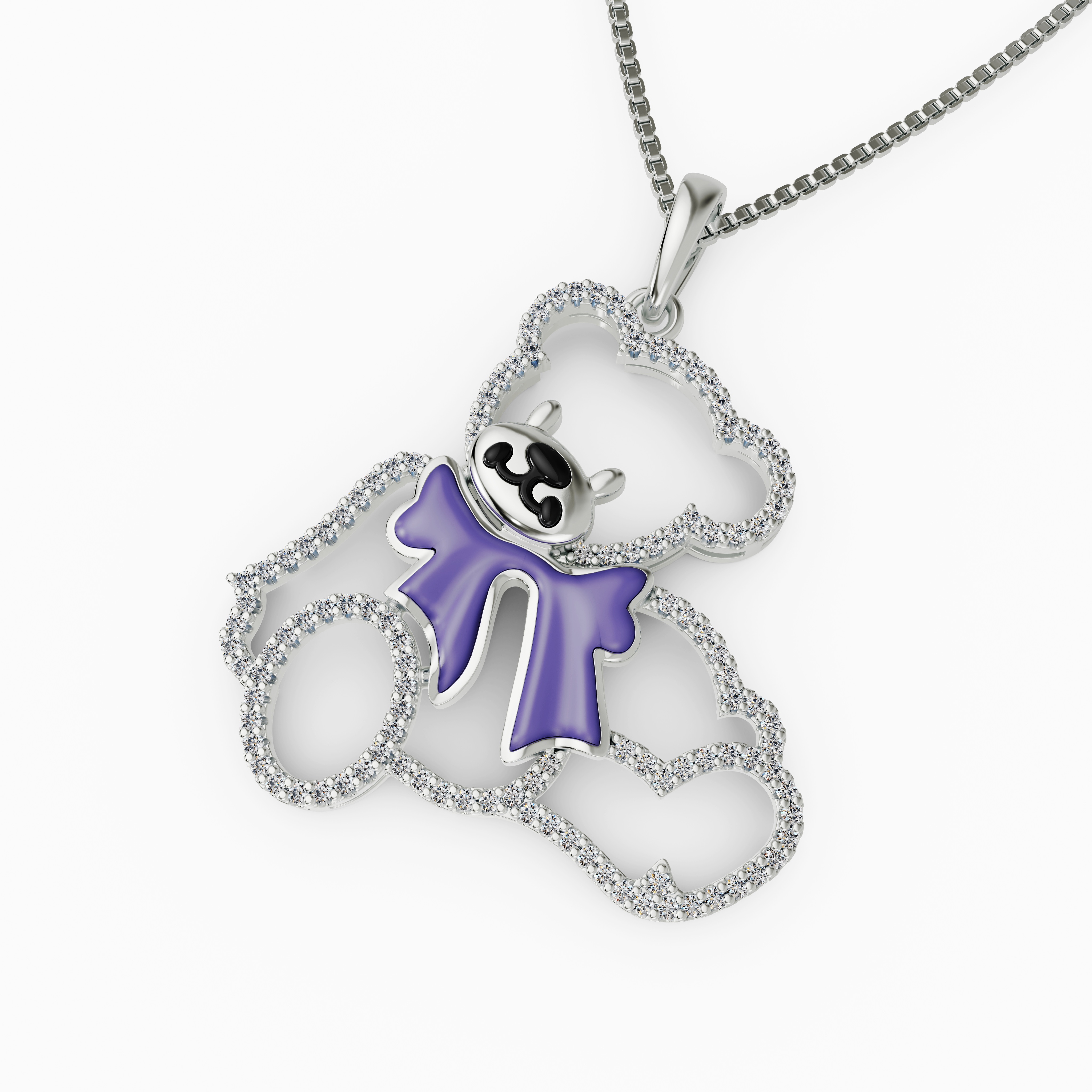 925 Sterling Silver Teddy Bear Pendant – Sparkling CZ Necklace with Adjustable Chain