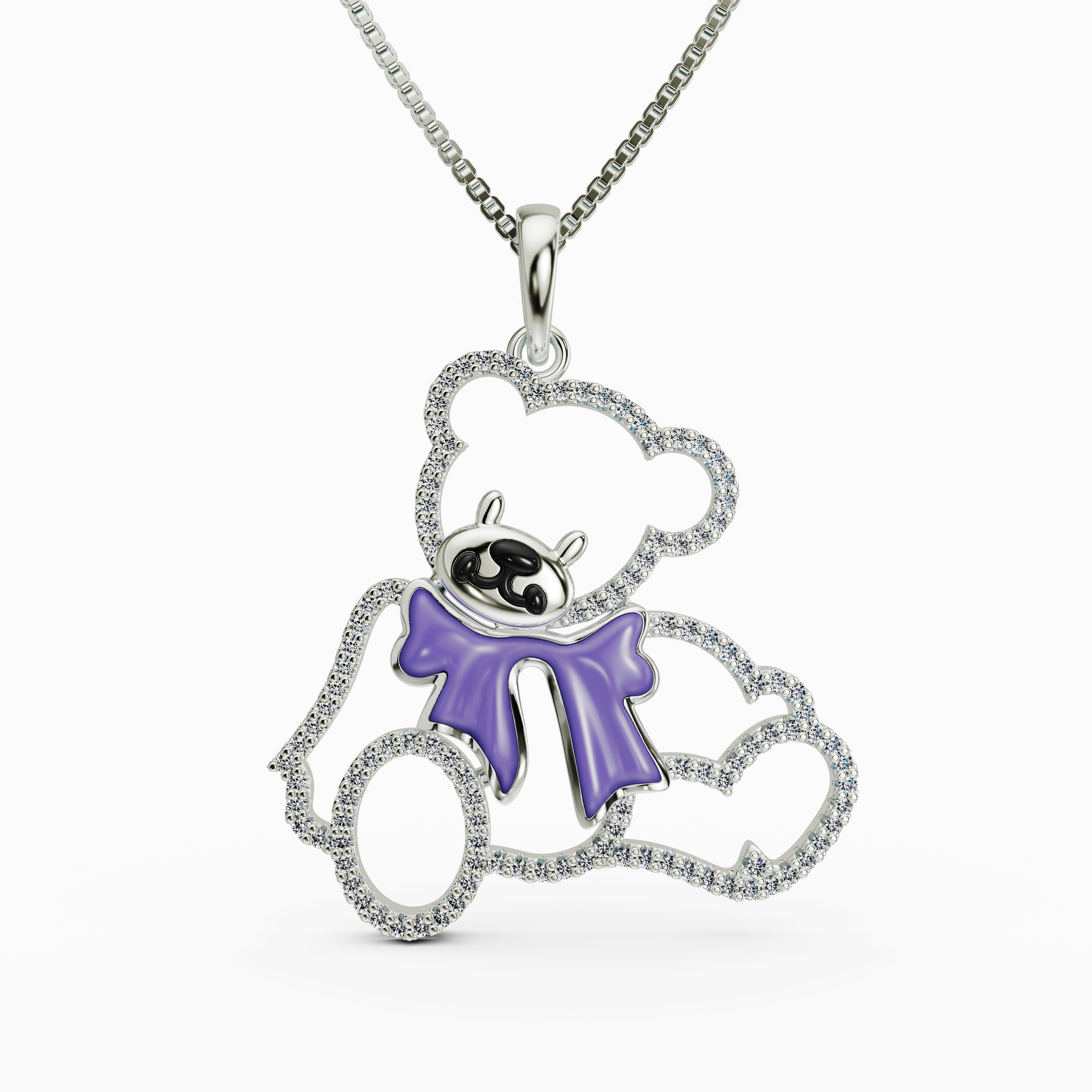 925 Sterling Silver Teddy Bear Pendant – Sparkling CZ Necklace with Adjustable Chain