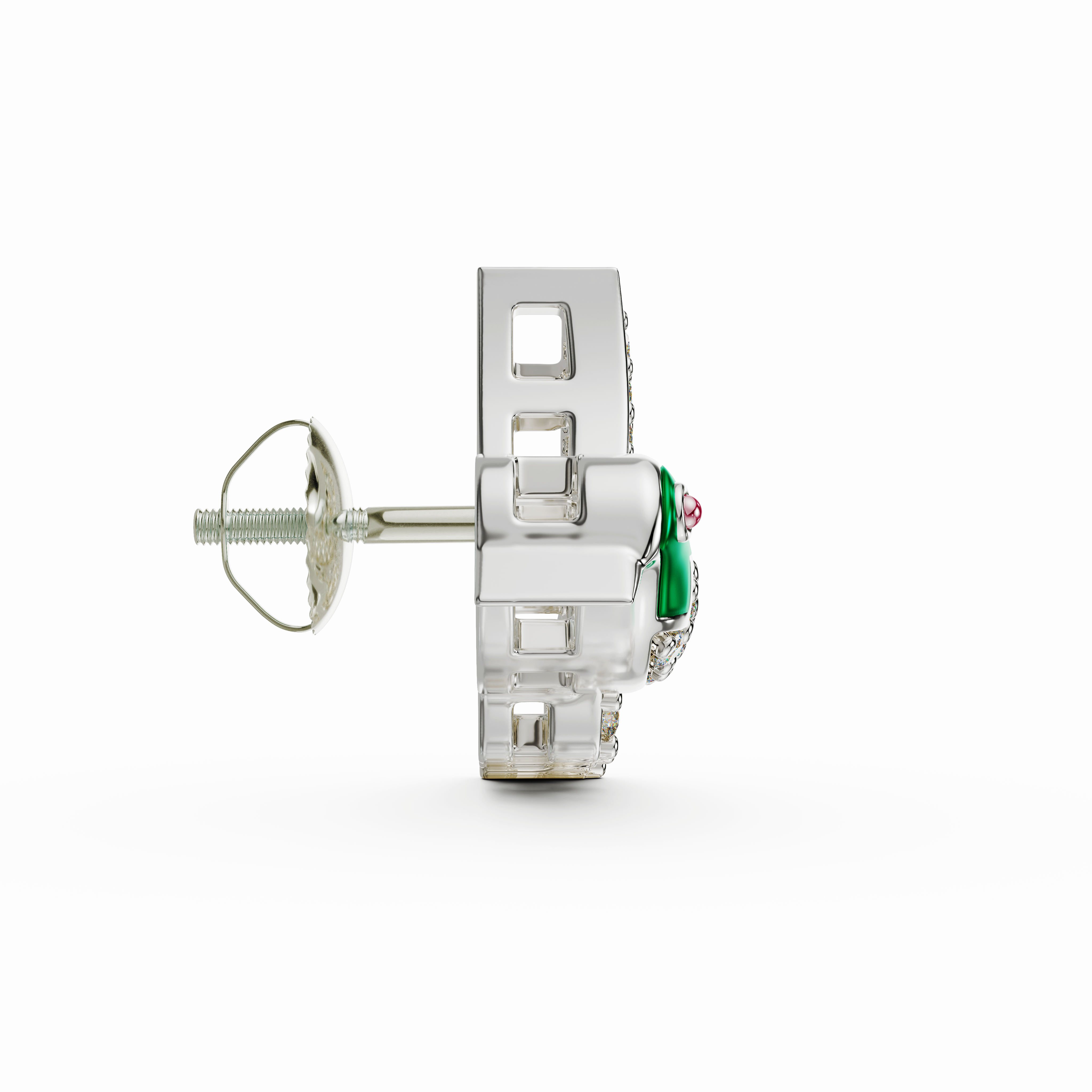 925 Silver CZ Hummingbird Ear Climber Earrings with Green Enamel