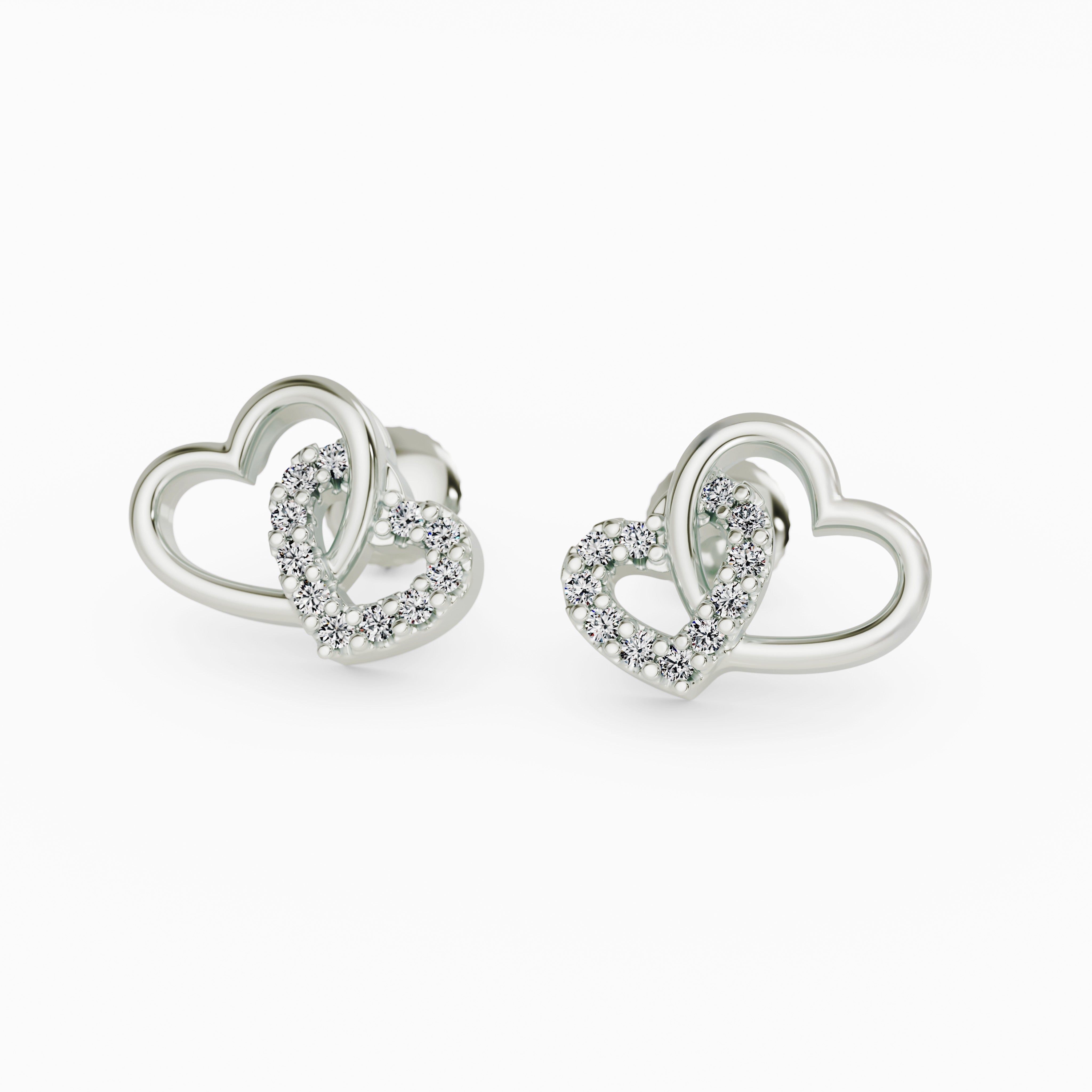 Sterling Silver Entwined Heart Studs – Sparkling CZ Love Earrings for Women & Girls