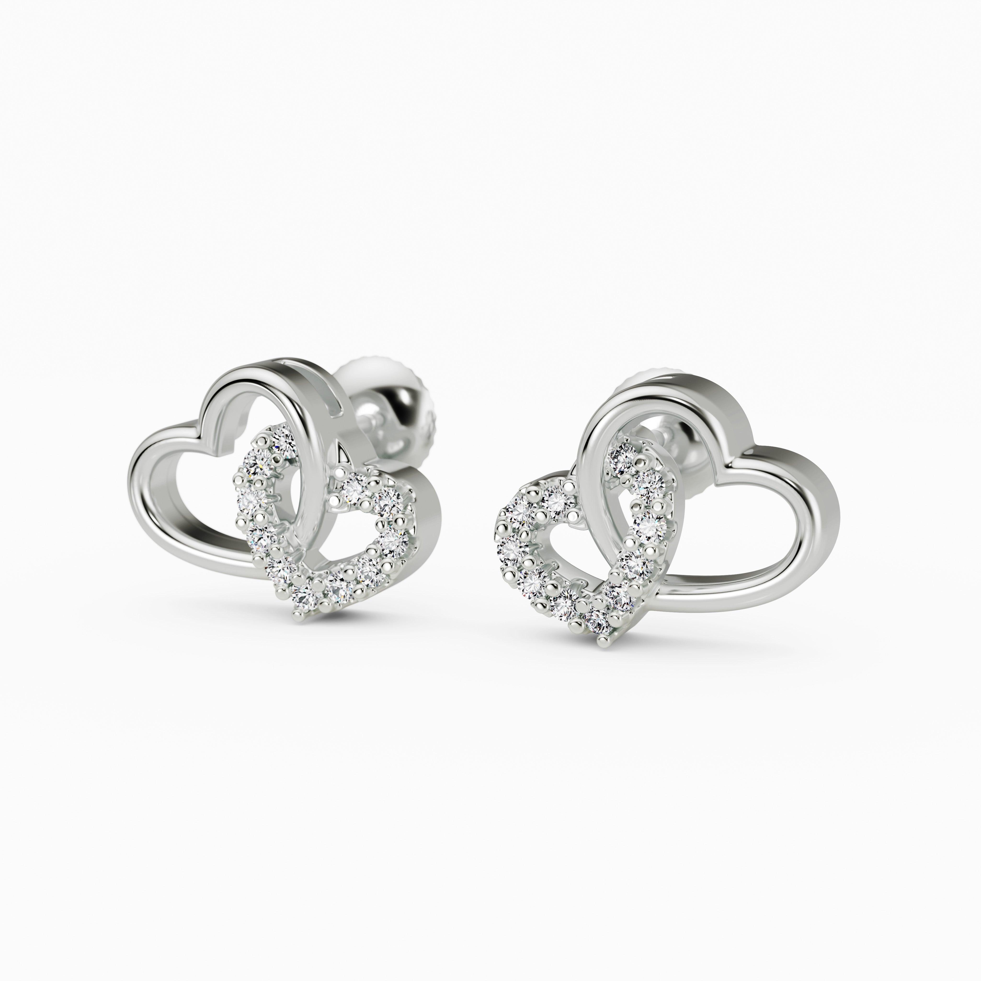 Sterling Silver Entwined Heart Studs – Sparkling CZ Love Earrings for Women & Girls