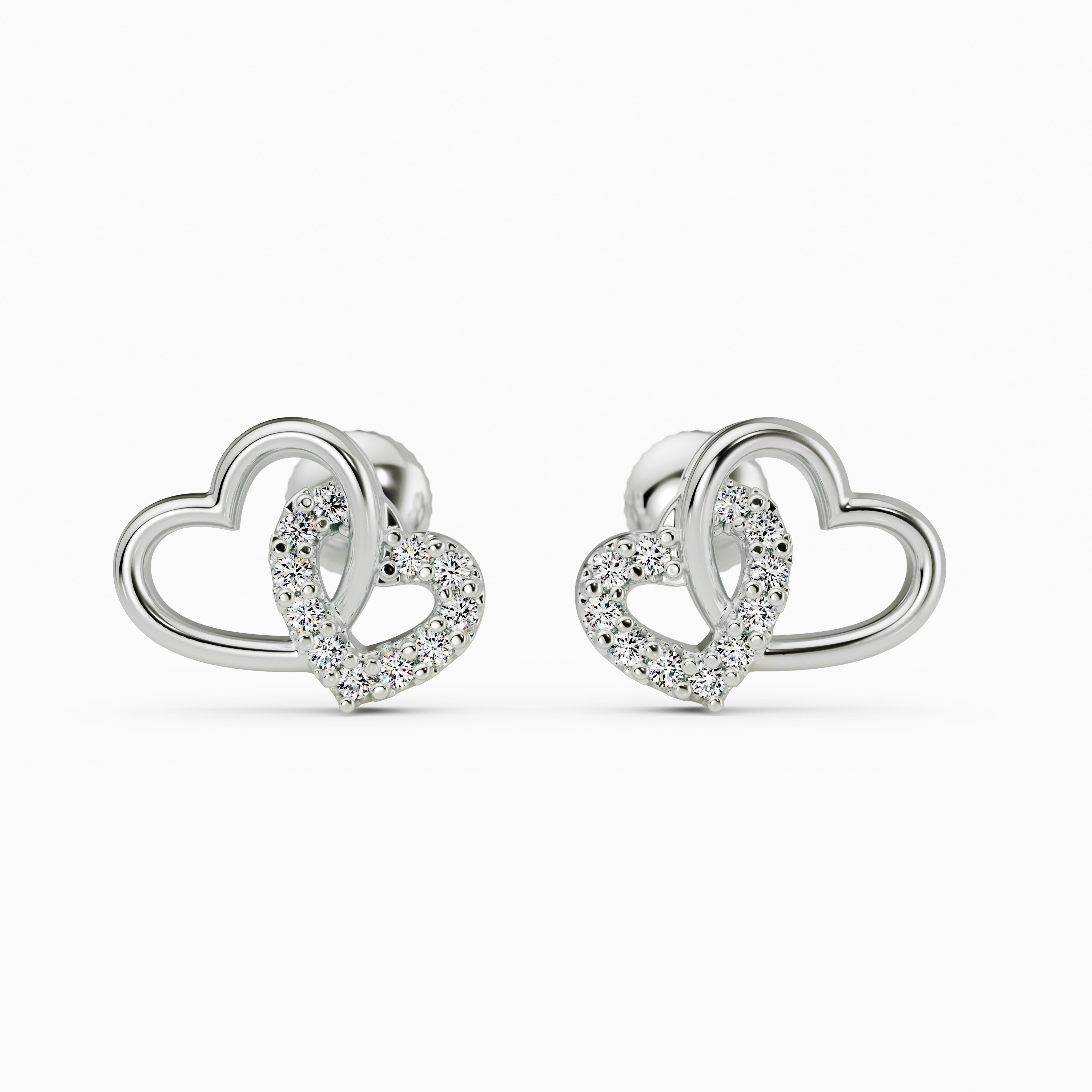 Sterling Silver Entwined Heart Studs – Sparkling CZ Love Earrings for Women & Girls