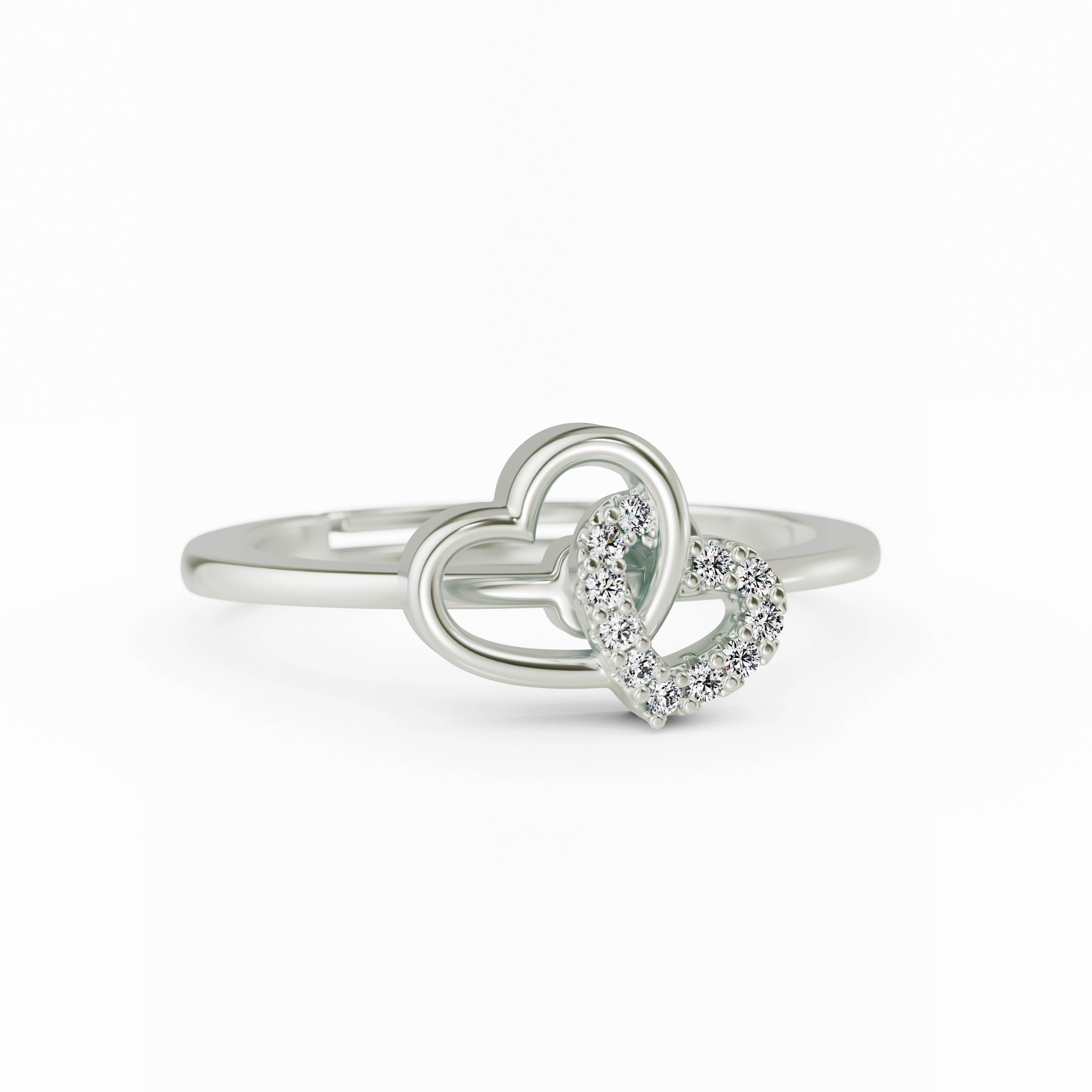 Interlocking Double Heart 925 Sterling Silver Ring with Sparkling Cubic Zirconia