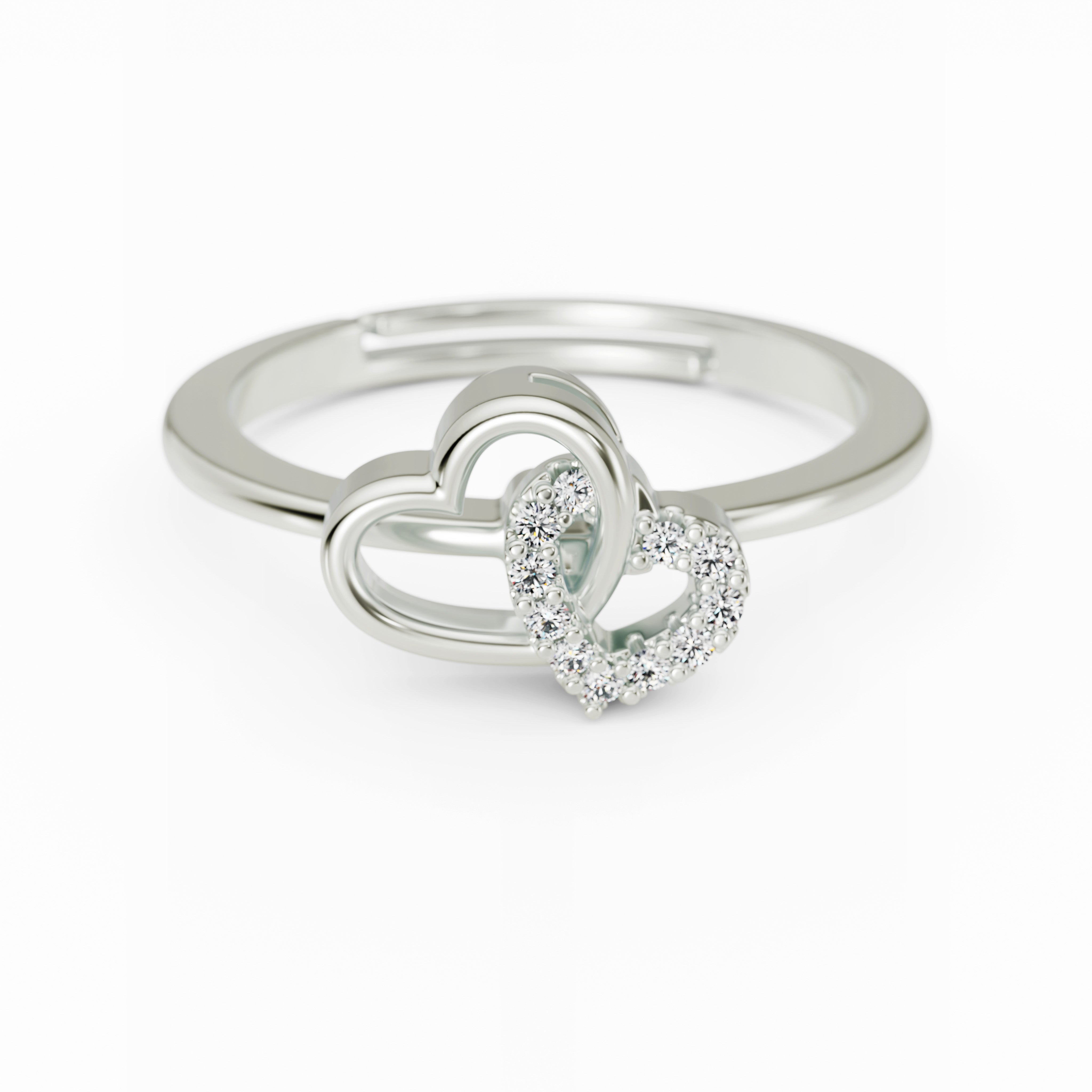 Interlocking Double Heart 925 Sterling Silver Ring with Sparkling Cubic Zirconia