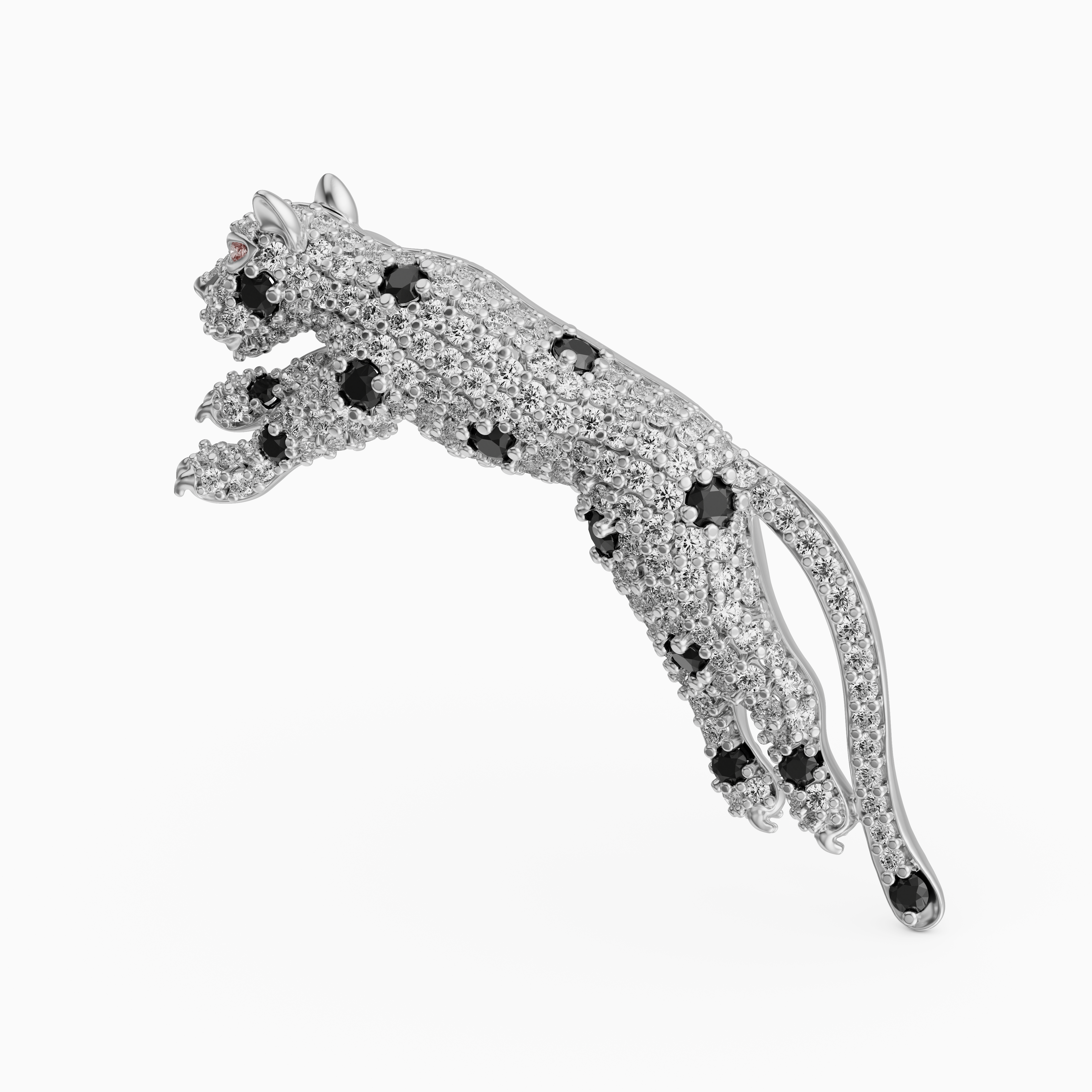White and Black Accent Leaping Leopard 925 silver Brooch
